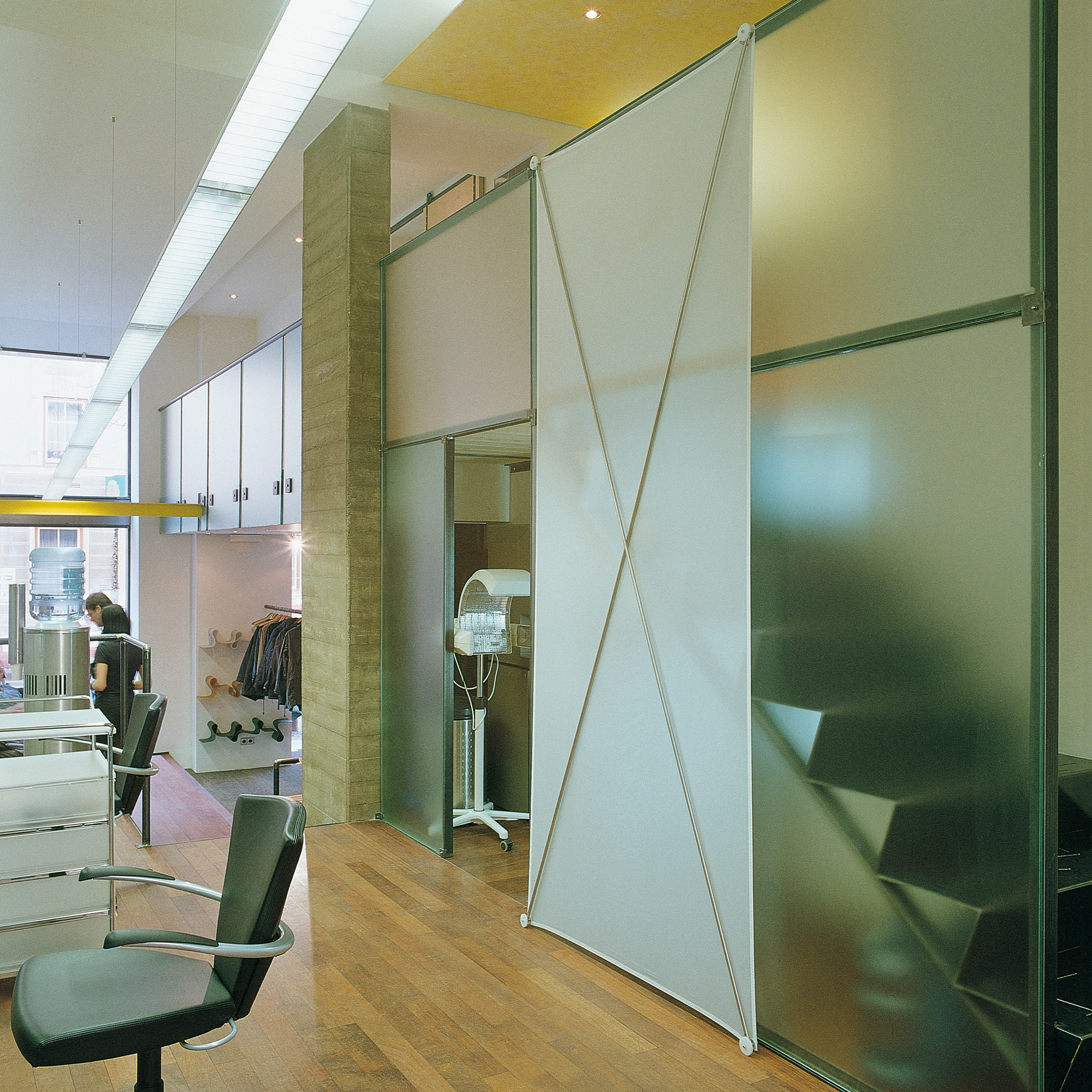 Display product X IN BALANCE_SLIDING room divider in white ballon silk from manufacturer X IN BALANCE