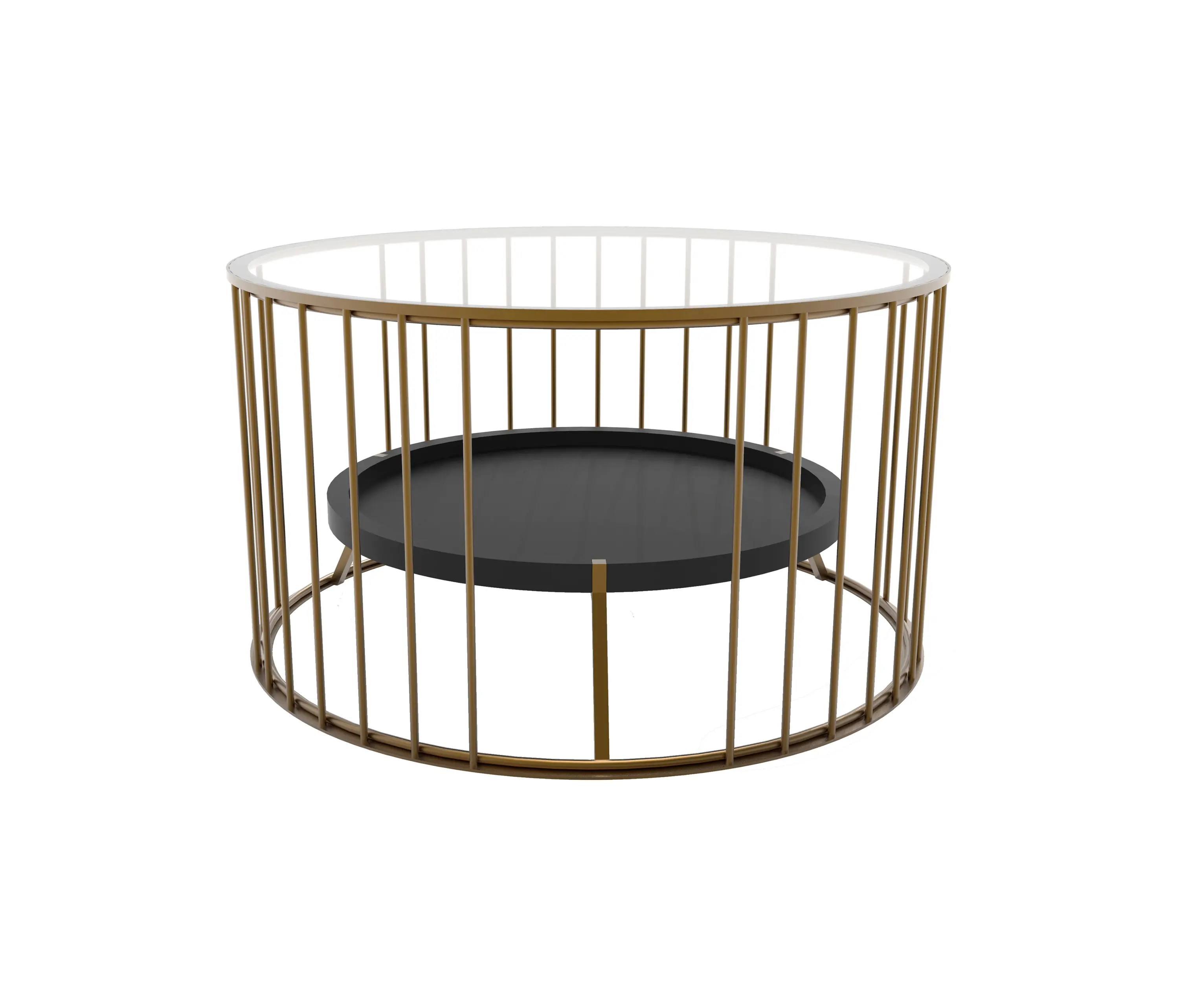Bronzetto - Cage | Round coffee table with linear design and inner shelf