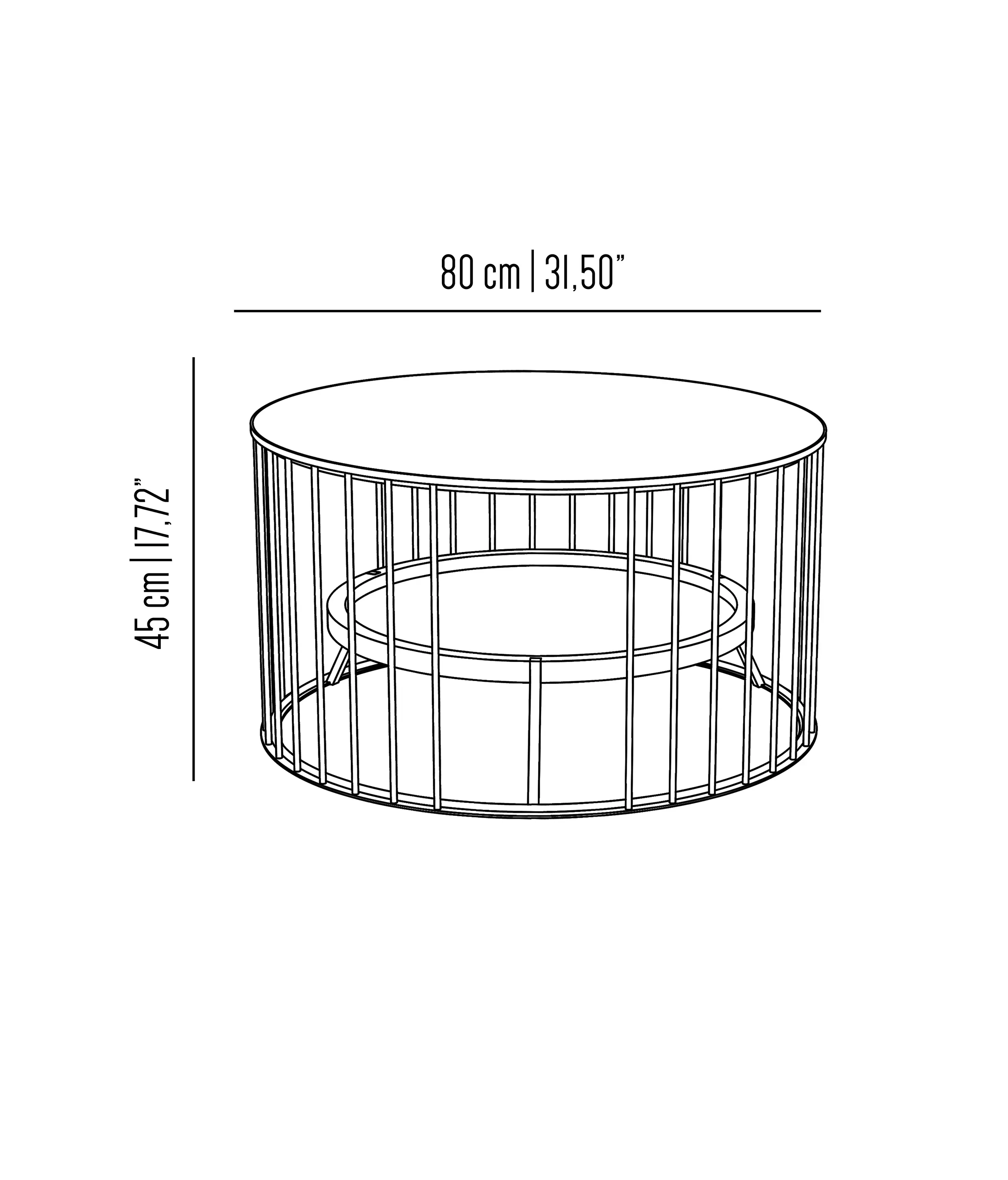 Bronzetto - Cage | Round coffee table with linear design and inner shelf