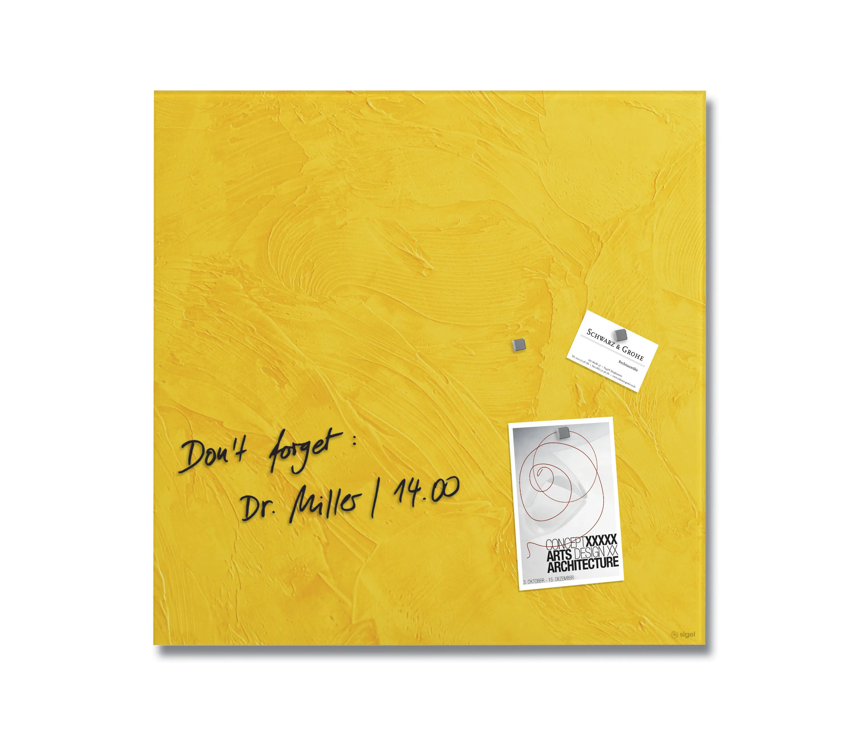 Sigel - Magnetic Glass Board Artverum, design Yellow Structure, matt, 48 x 48 cm