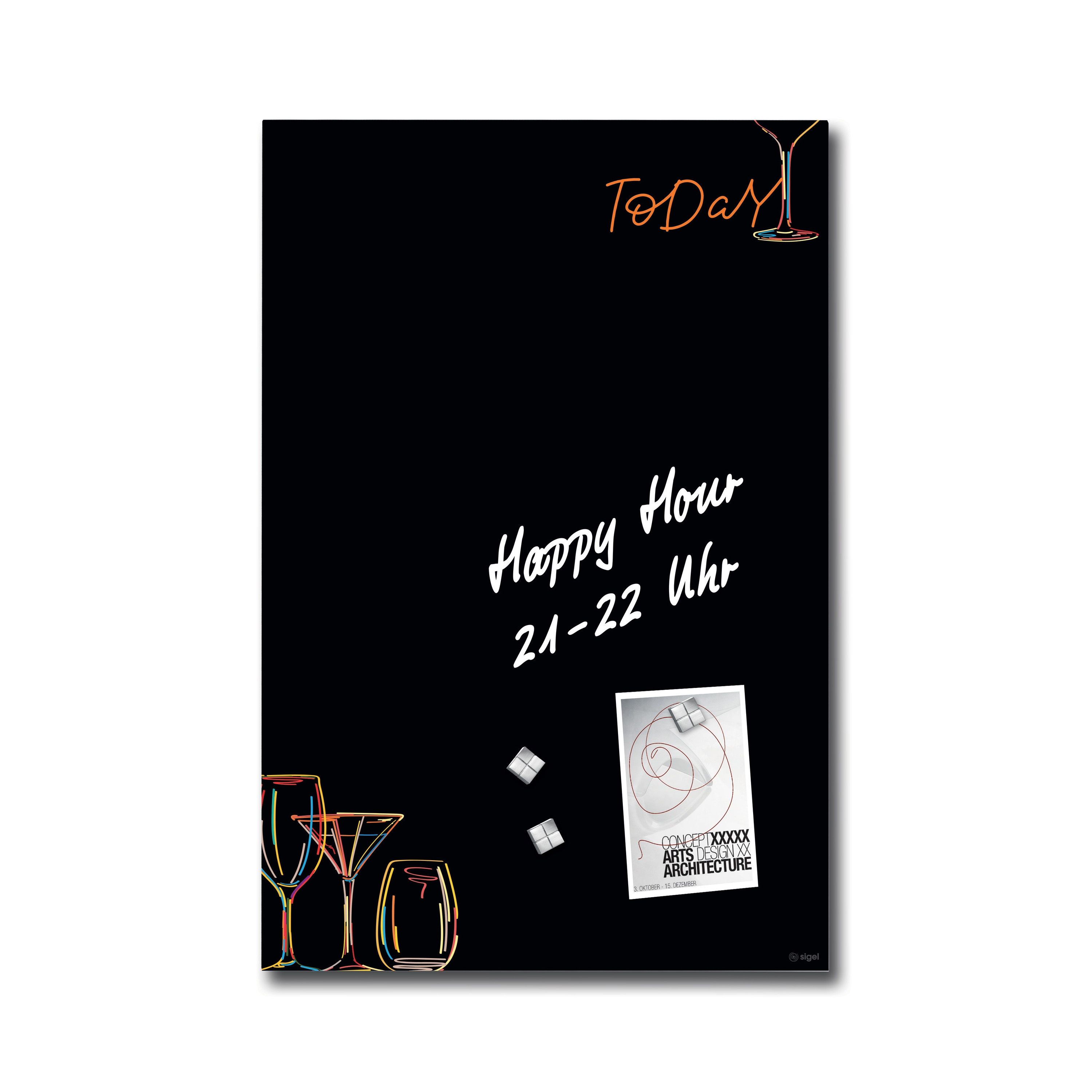 Vertoon produk Magnetic Glass Board Artverum, design Drinks, matt, 40 x 60 cm van vervaardiger Sigel