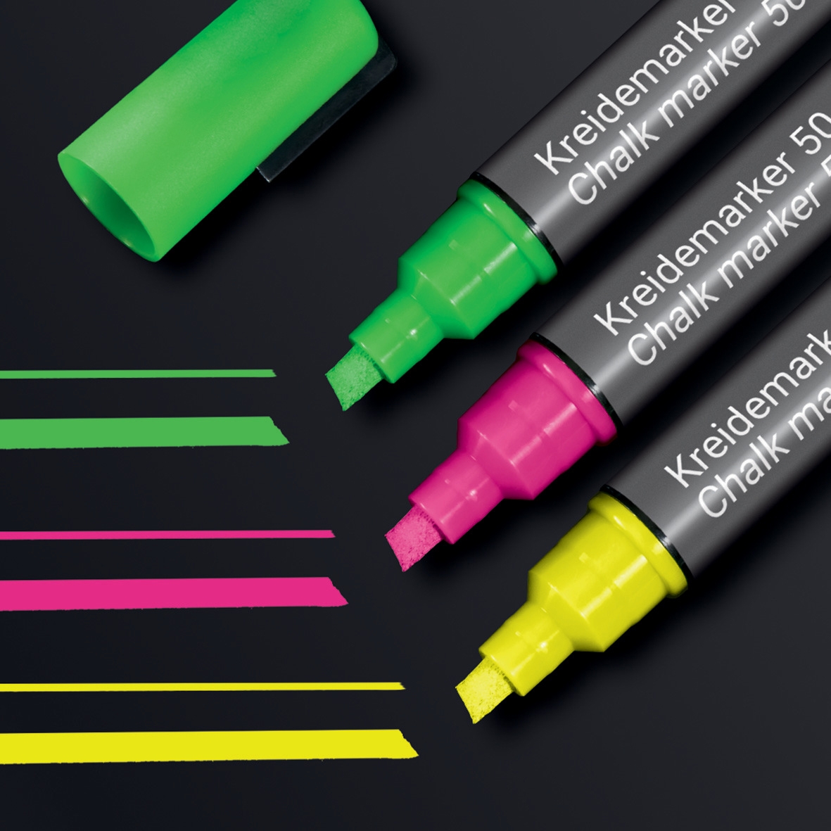 Produkt Kreidemarker 50, Keilspitze, pink, grün, gelb, 3 Stück des Herstellers Sigel anzeigen