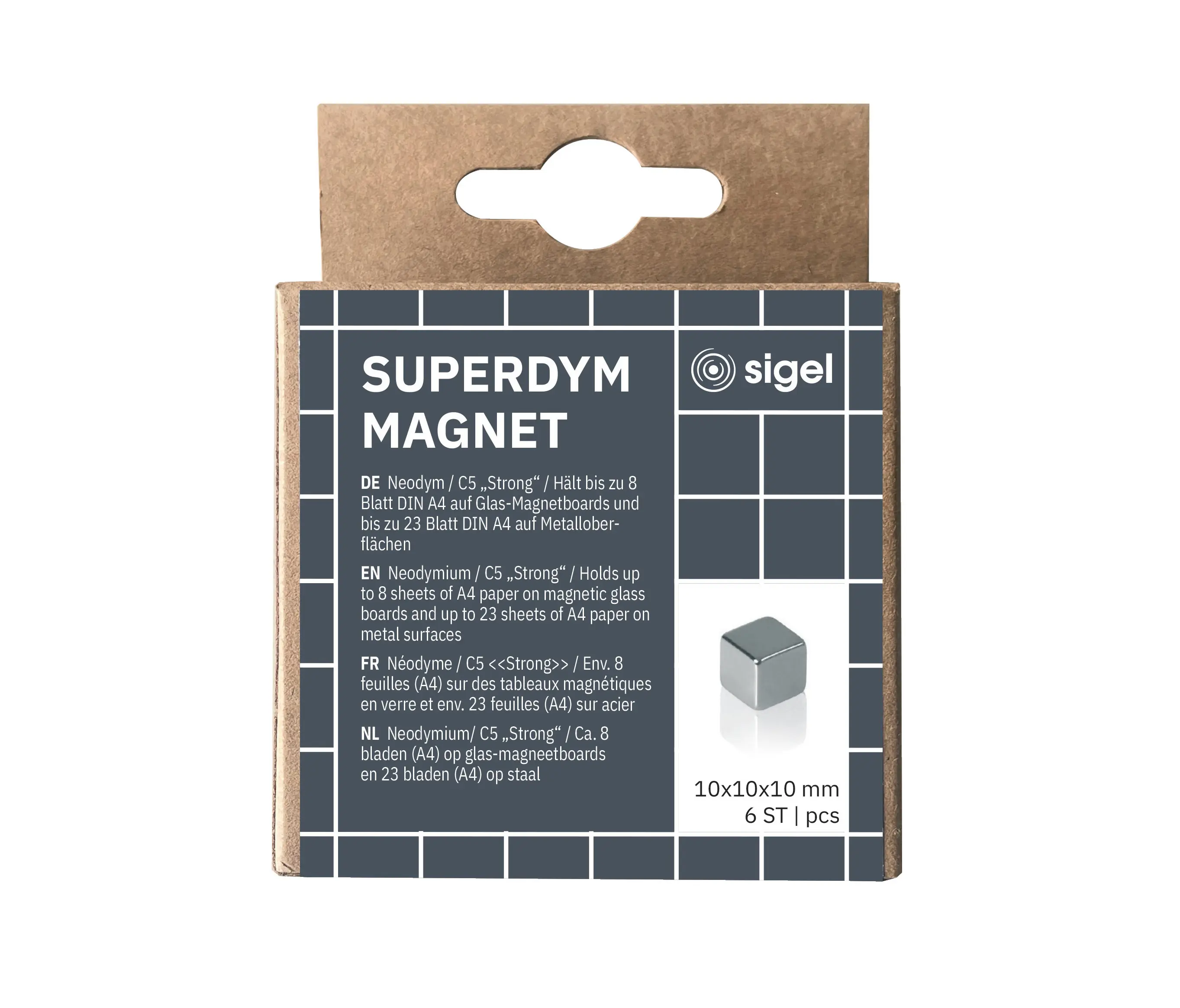 Sigel - SuperDym magnets C5 "Strong", Cube-Design, silver, 6 pcs.