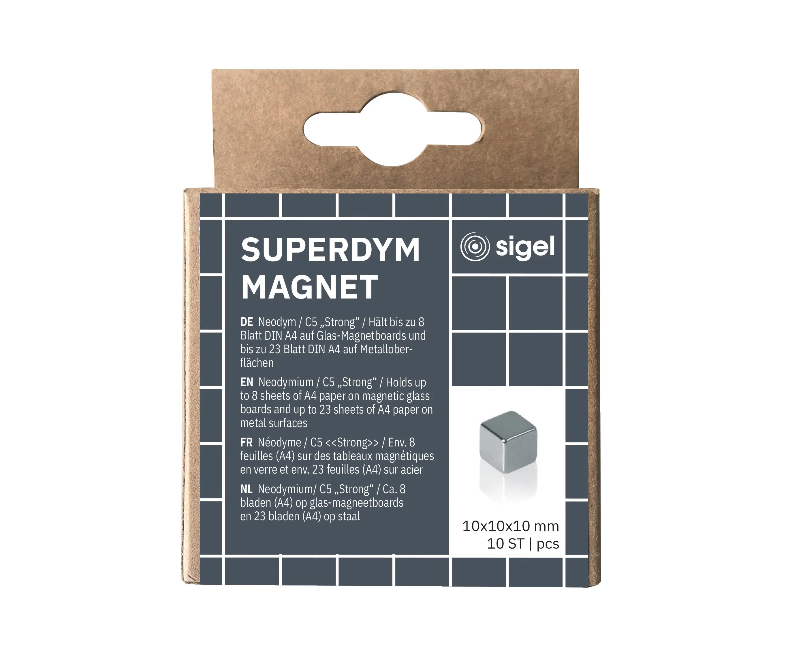 Sigel - SuperDym magnets C5 "Strong", Cube-Design, silver, 10 pcs.