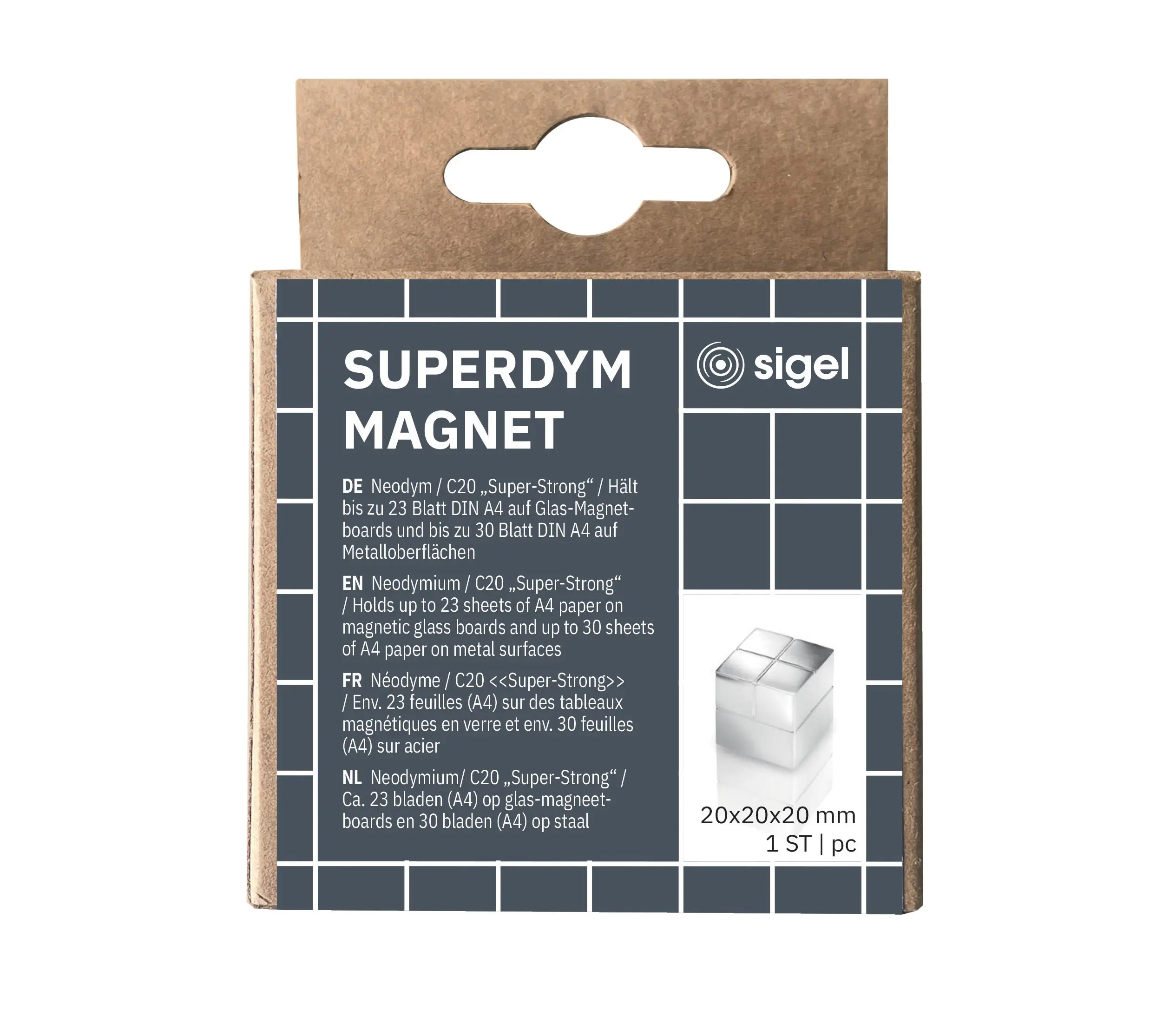 Sigel - Imán SuperDym C20 "Super-Strong", Cube-Design, plata, 1 und.