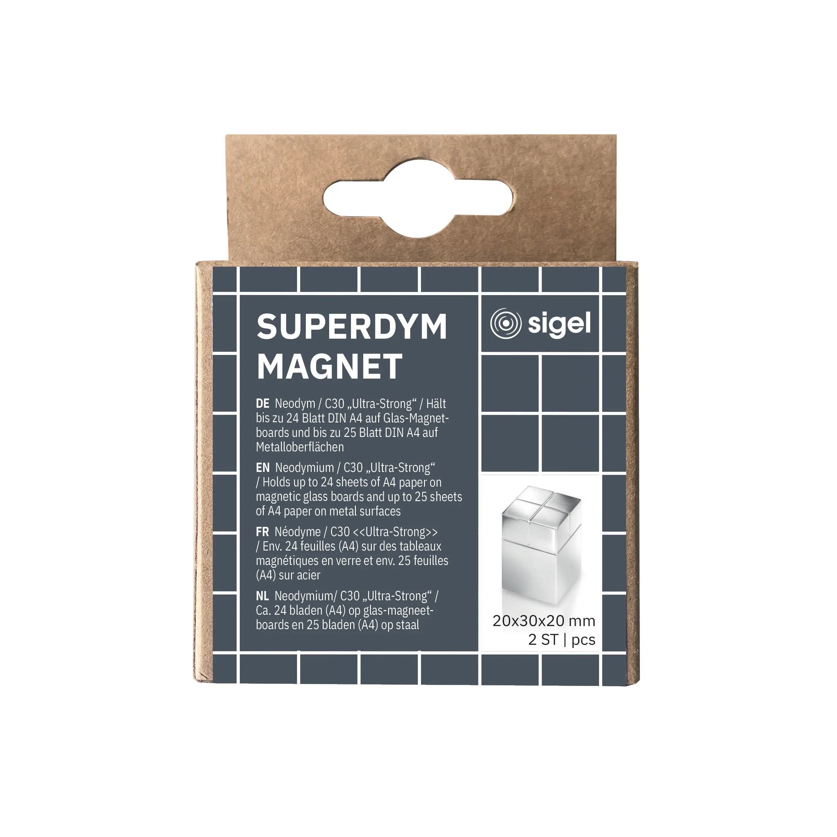 Sigel - Magneti SuperDym C30 "Ultra-Strong", Cube-Design, argento, 2 pezzi