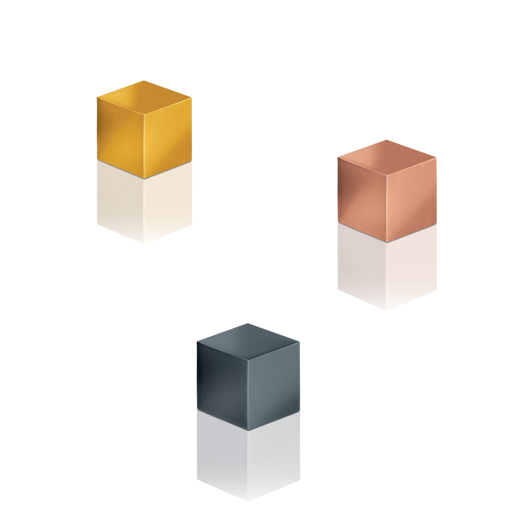SuperDym magnets C5 "Strong", Cube-Design, grey, kupfer, gold, 3 pcs.