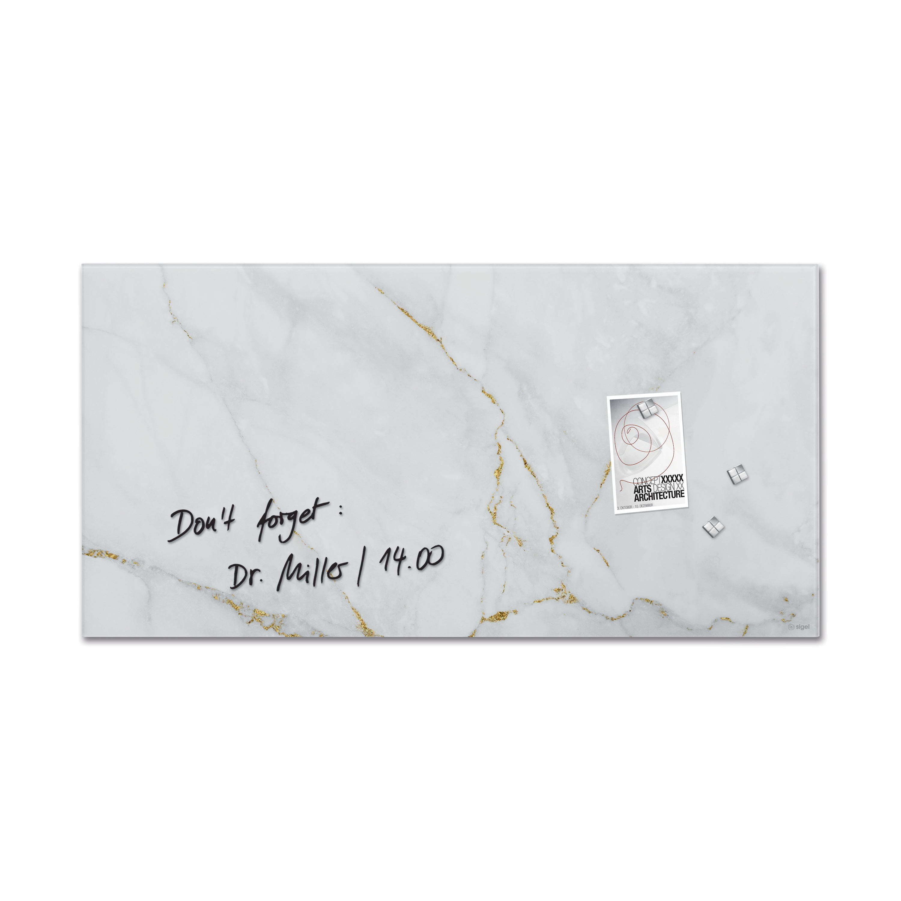 Vertoon produk Magnetic glass board Artverum, design Marble & Gold, 91 x 46 cm van vervaardiger Sigel
