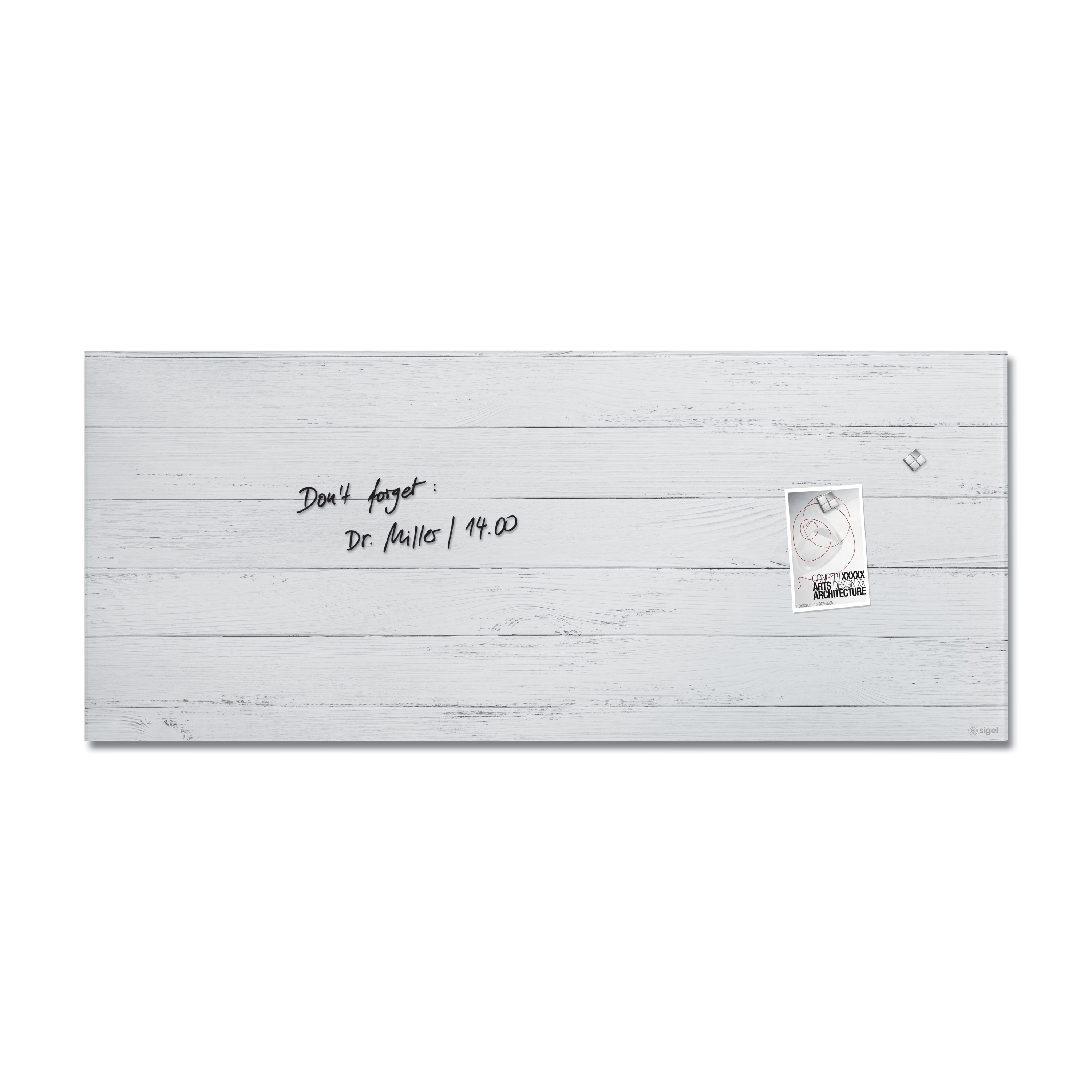 Vertoon produk Magnetic glass board Artverum, design White Wood, matt, 130 x 55 cm van vervaardiger Sigel