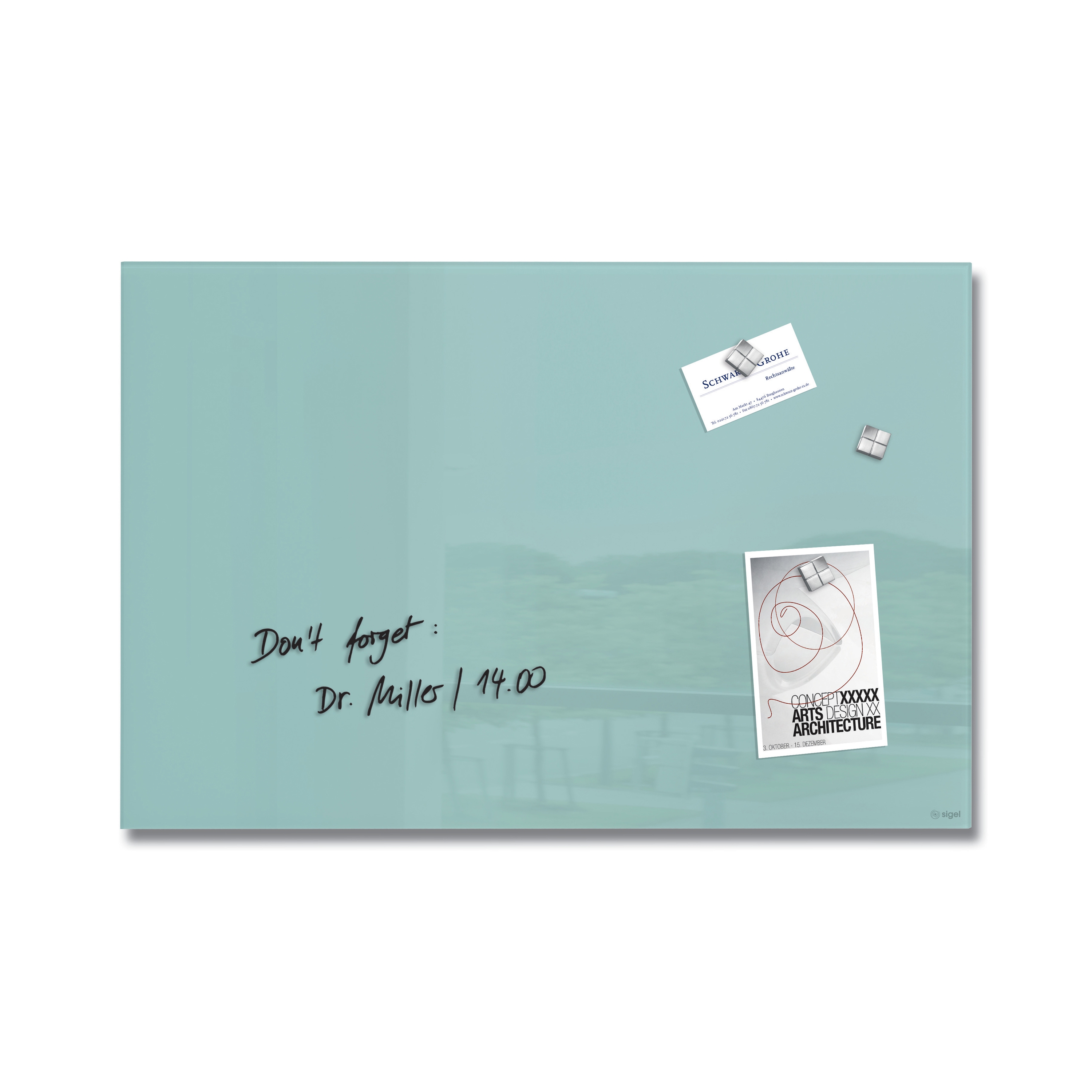 Vertoon produk Magnetic glass board Artverum, aquamarine, 60 x 40 cm van vervaardiger Sigel