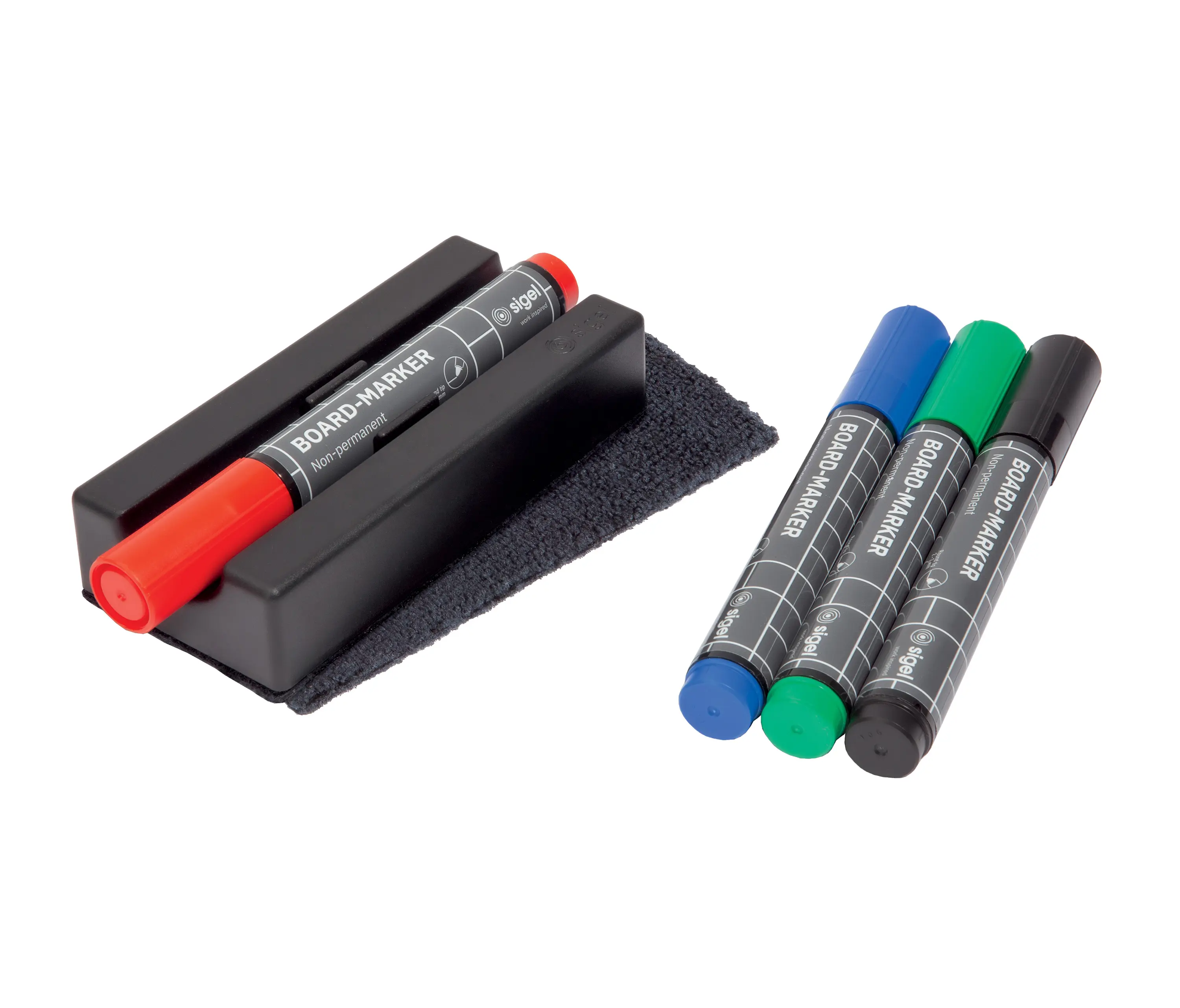 Sigel - Board eraser with 4 board markers, magnetic, 13 x 6 cm