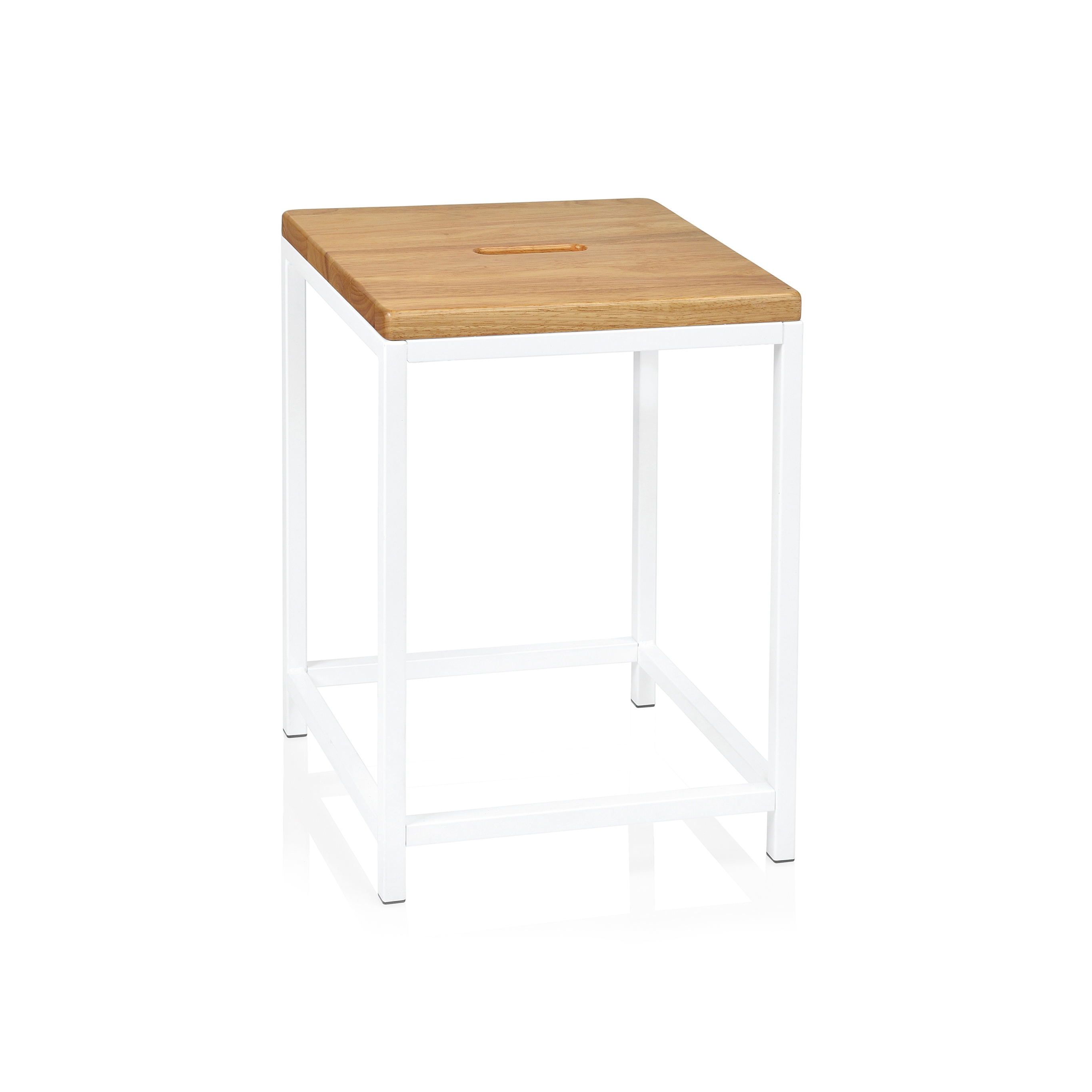 Stools | Wh. Metal/Nat. Wood Stool 30X30X42