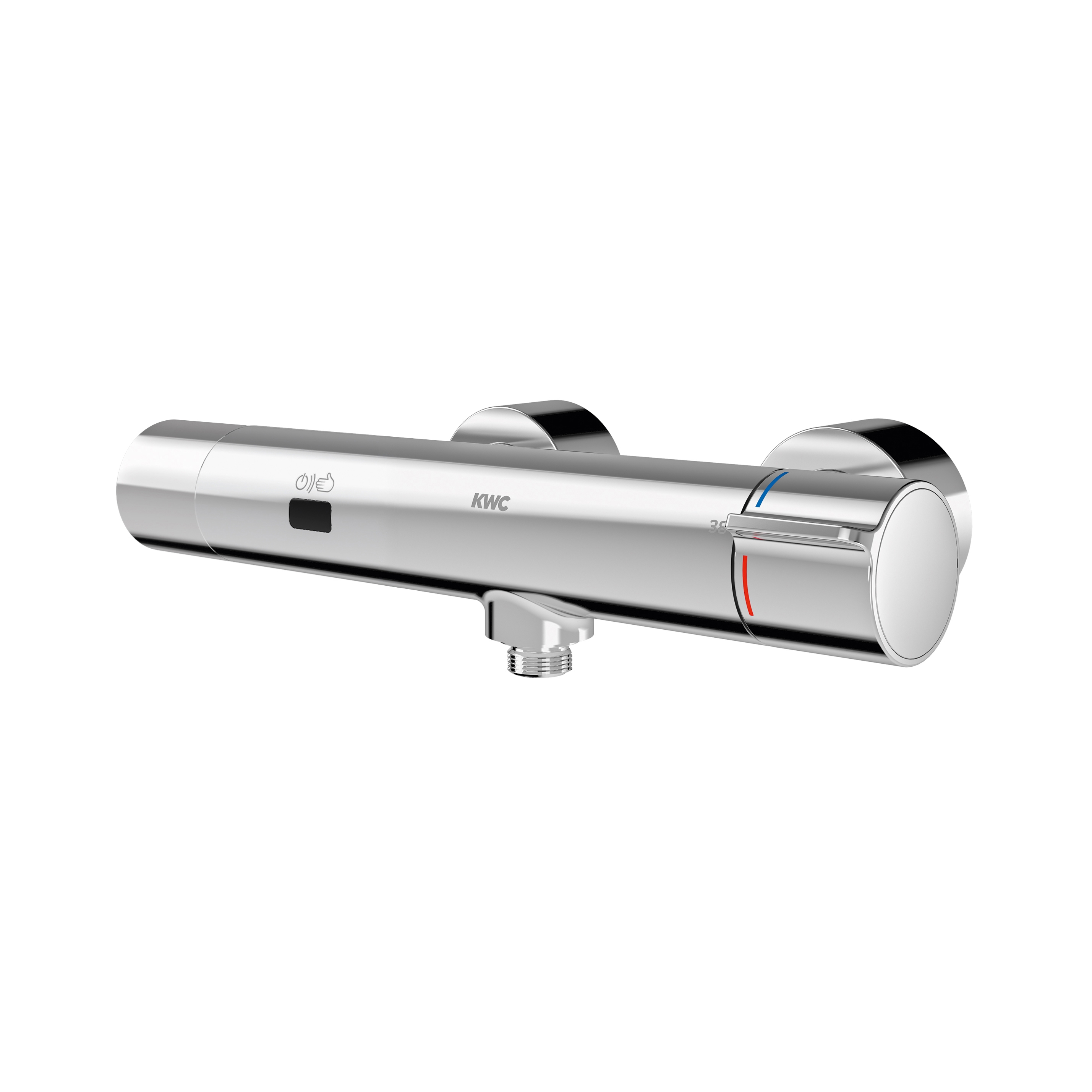 F5E-Therm electronic thermostatic wall-mounted mixer with battery operation and pre-fitted C-module unit