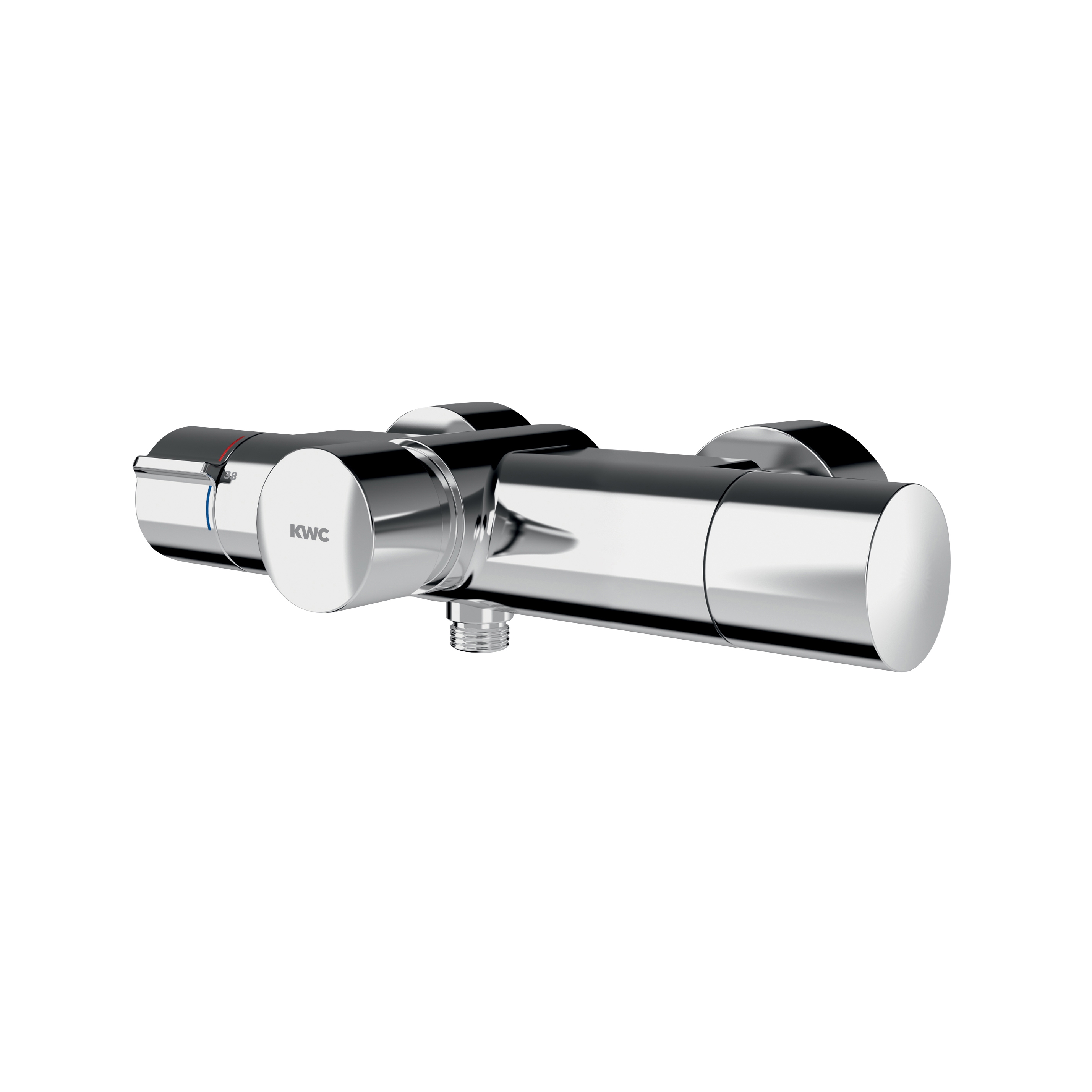 Display product F5S-Therm self-closing thermostatic wall-mounted mixer with hand shower connection and pre-fitted hygiene unit from manufacturer KWC Professional