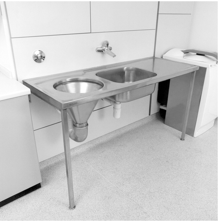 Display product TUBS-BASINS DUHS hospital disposal unit with washbasin and drainer from manufacturer KWC Professional