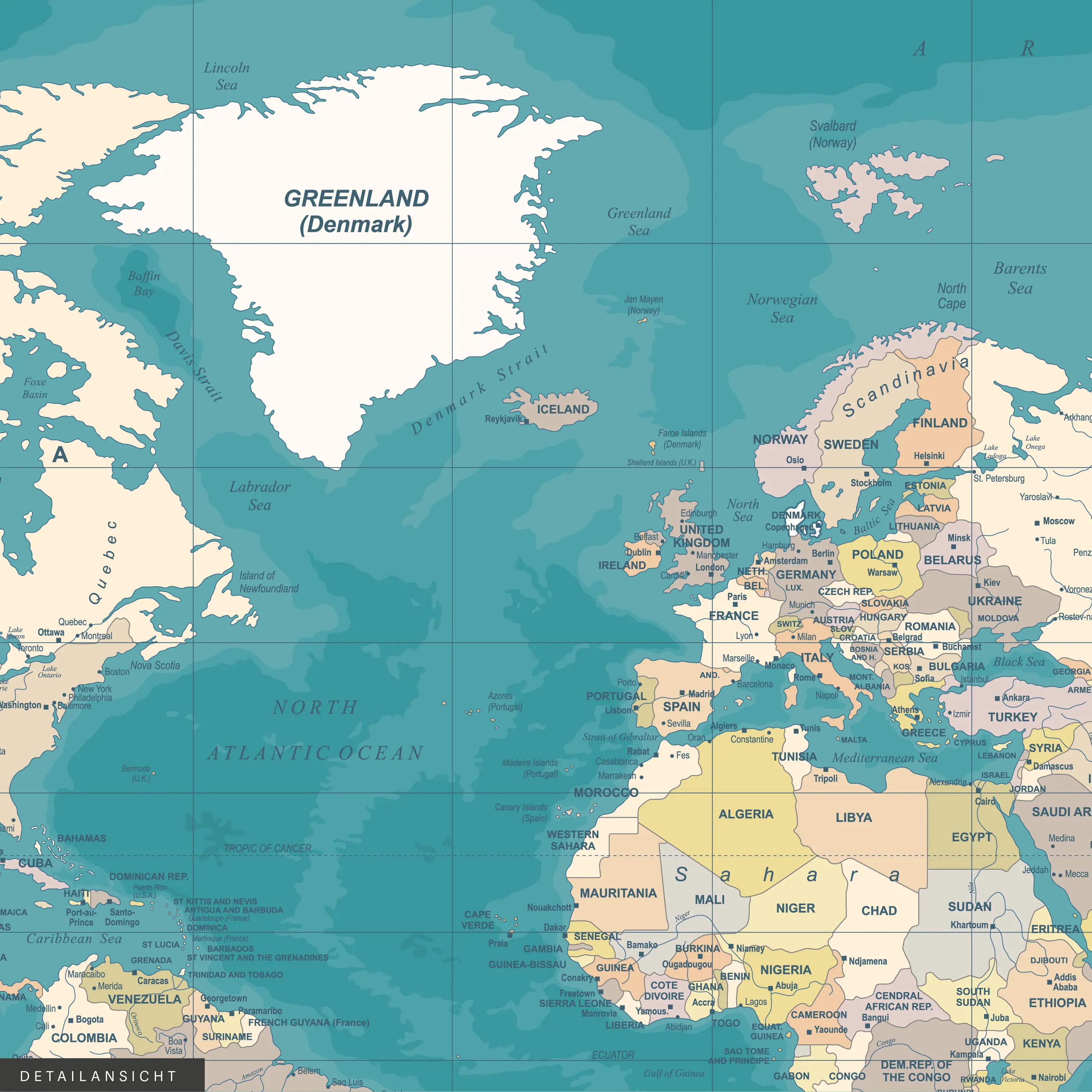 Akustikbild-Manufaktur - Sound Absorbing Acoustic Frame Motif Weltkarte Petrol