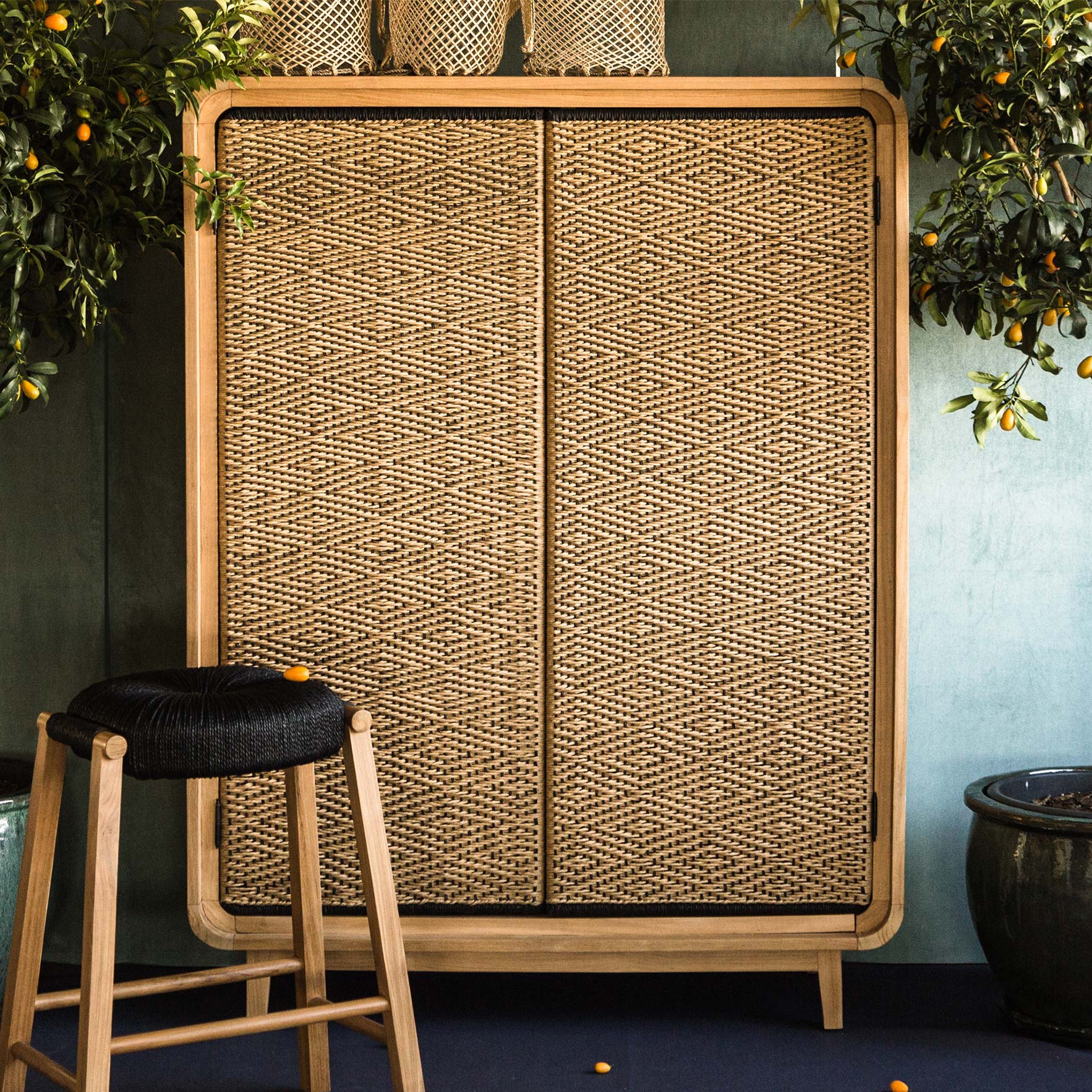 Display product Slim Cabinet - teak/cord from manufacturer MARY&