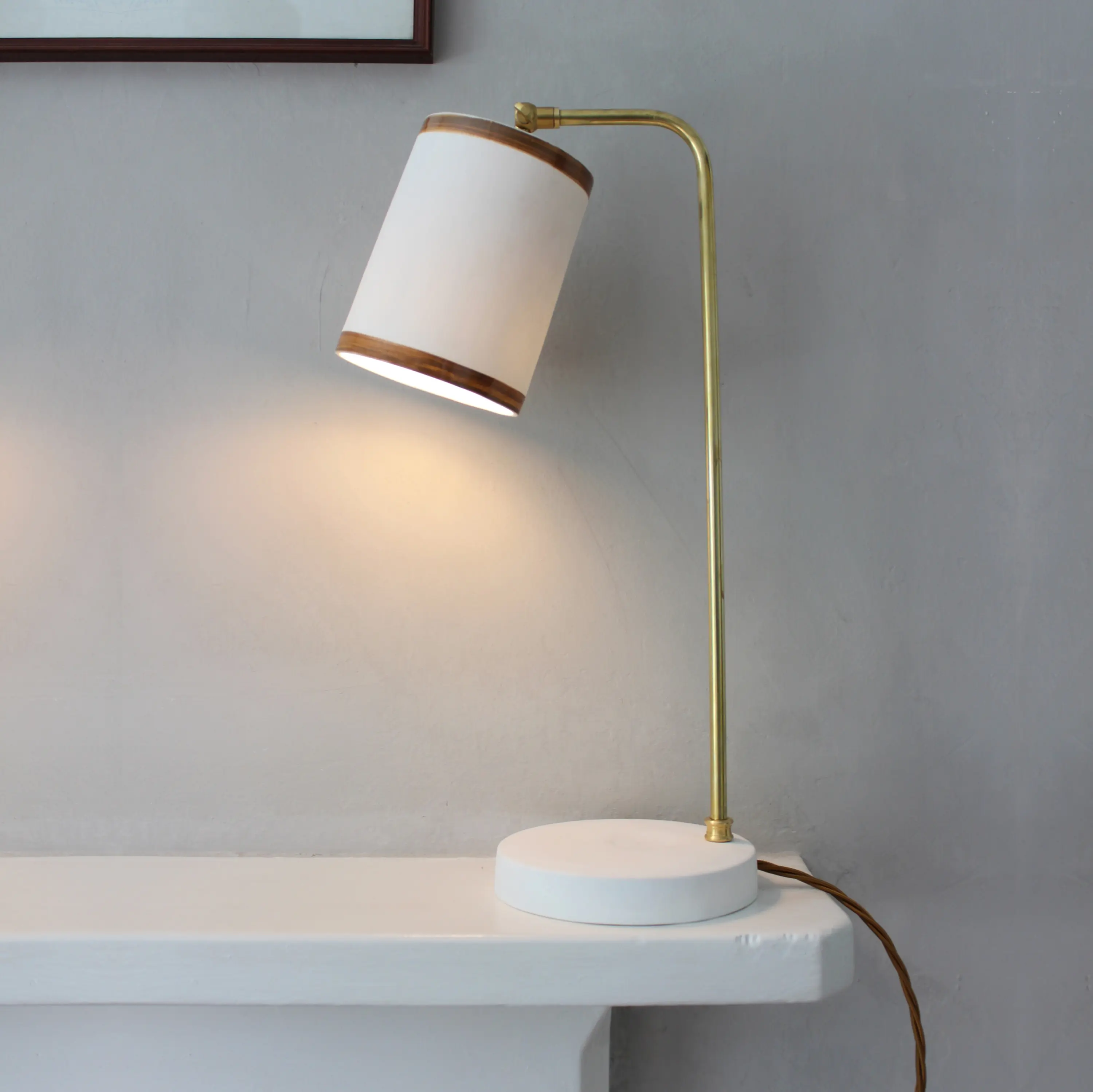 Lyngard - Bradwell Task Lamp Matte White with Old Gold Stripe