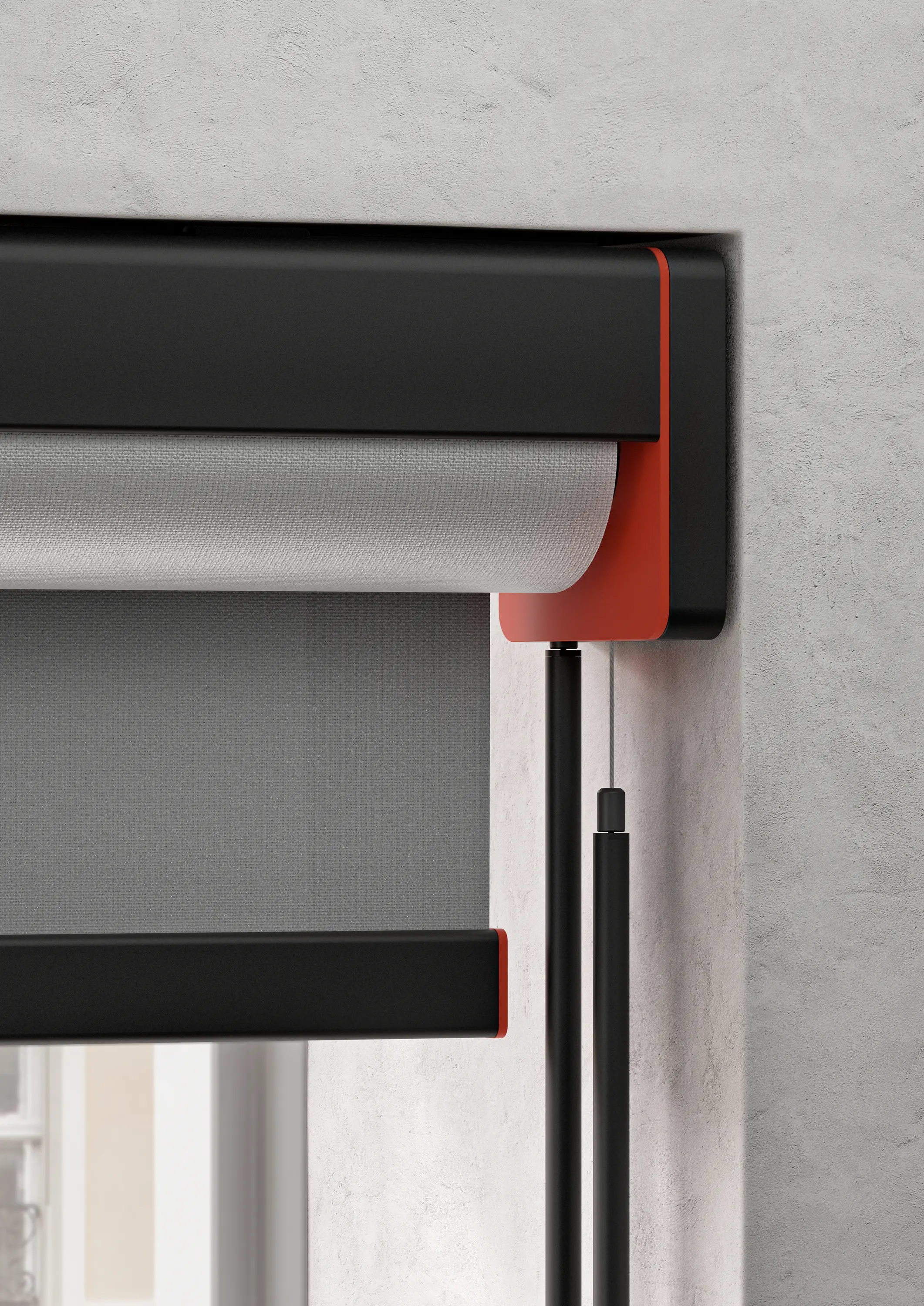 Kvadrat Shade - Semi-open cassette, Twin Pull - powder coated RAL 9005