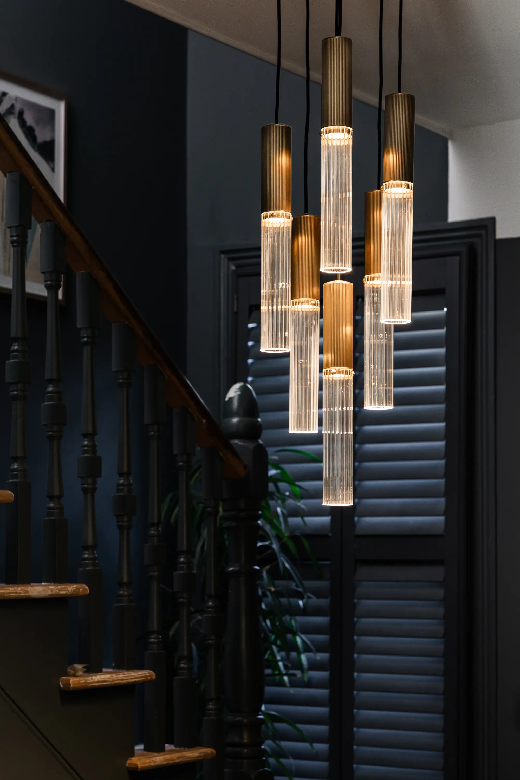 J. Adams & Co - Flume | 50 Pendant - 3 Drop Grouping - Antique Brass & Frosted Glass