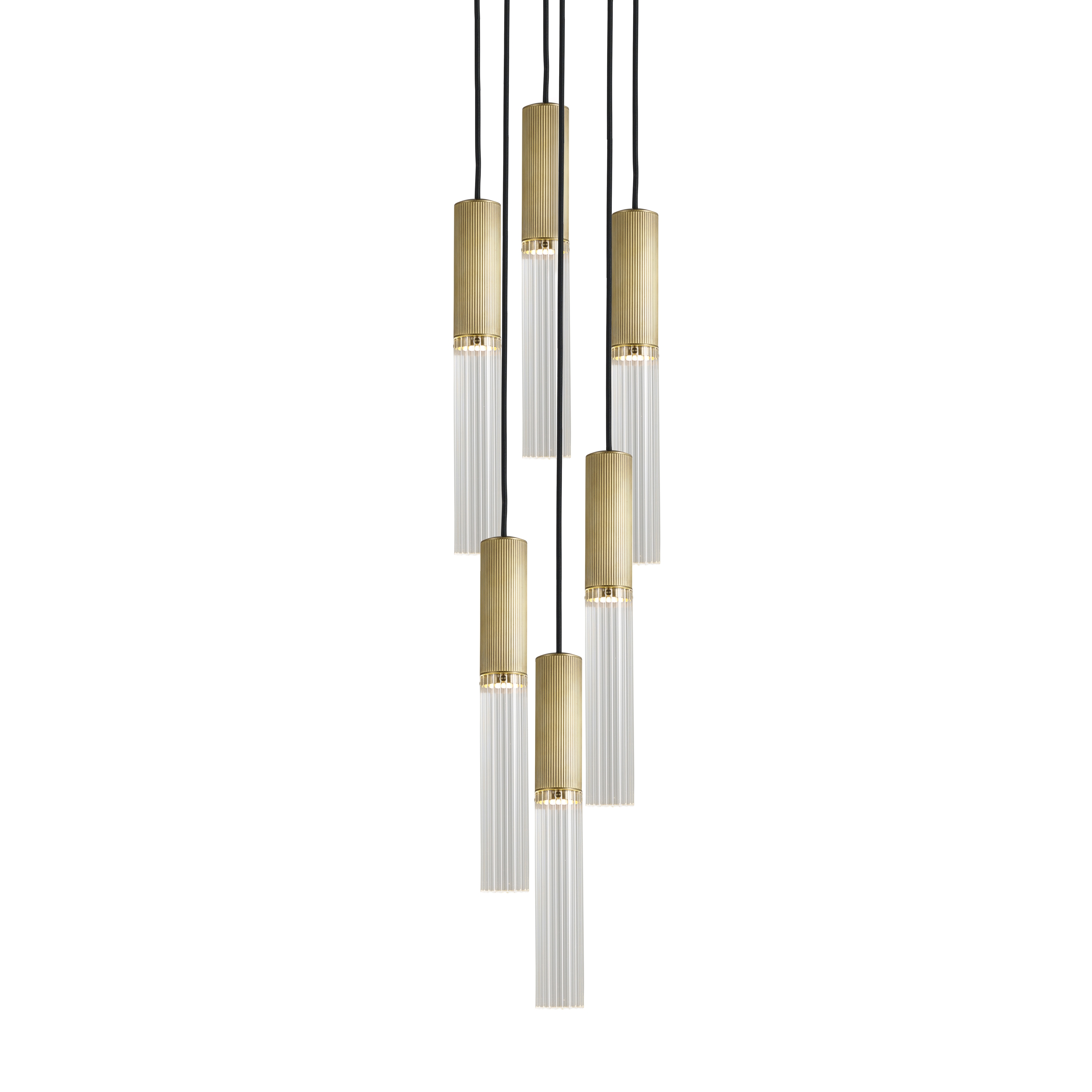 Display product Flume | 50 Pendant - 6 Drop Grouping - Antique Brass from manufacturer J. Adams & Co