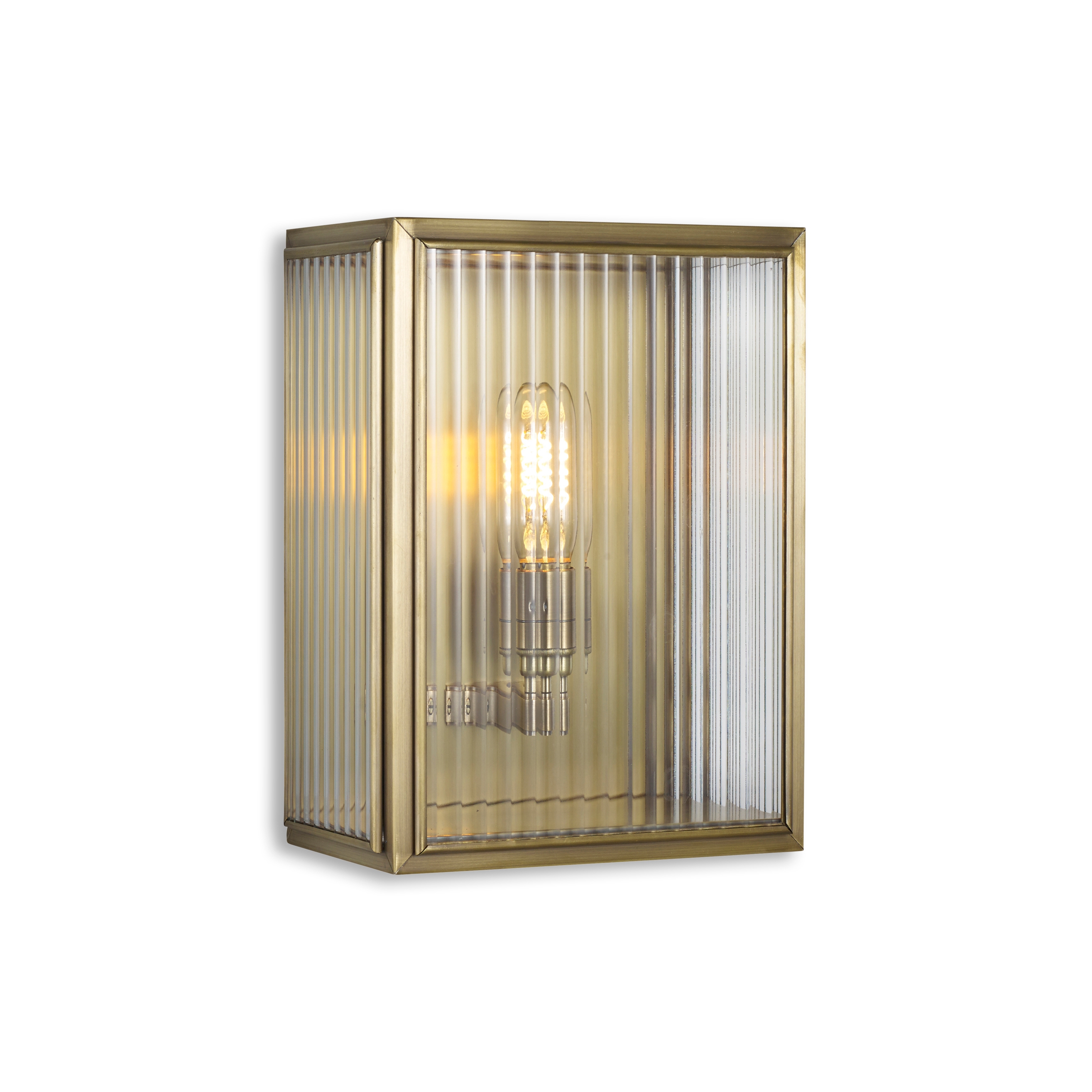 Display product Lantern | Birch Wall Light - Small - Antique Brass & Clear Reeded Glass from manufacturer J. Adams & Co