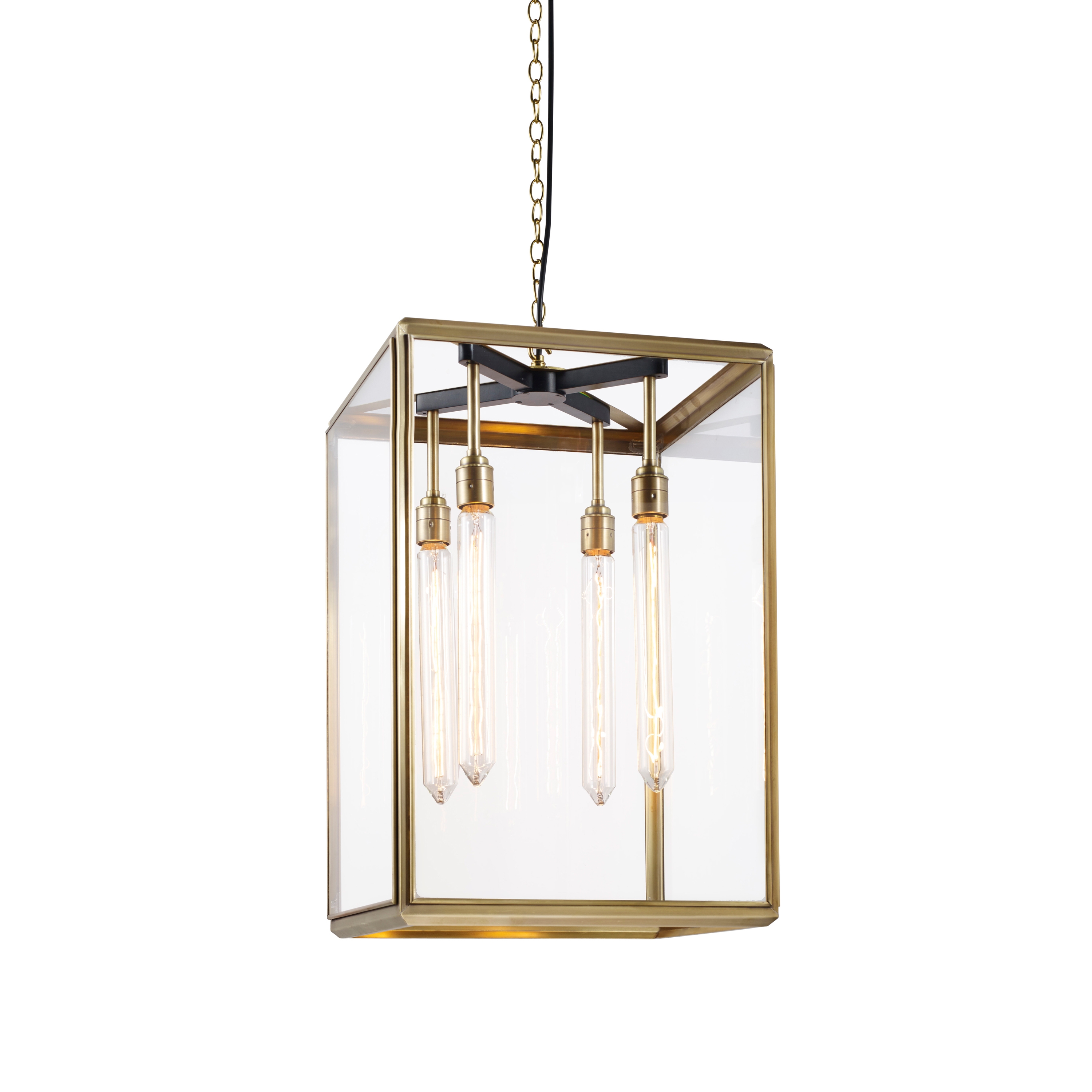 Display product Lantern | Hazel Pendant Indoor - Large - Antique Brass & Clear Glass from manufacturer J. Adams & Co