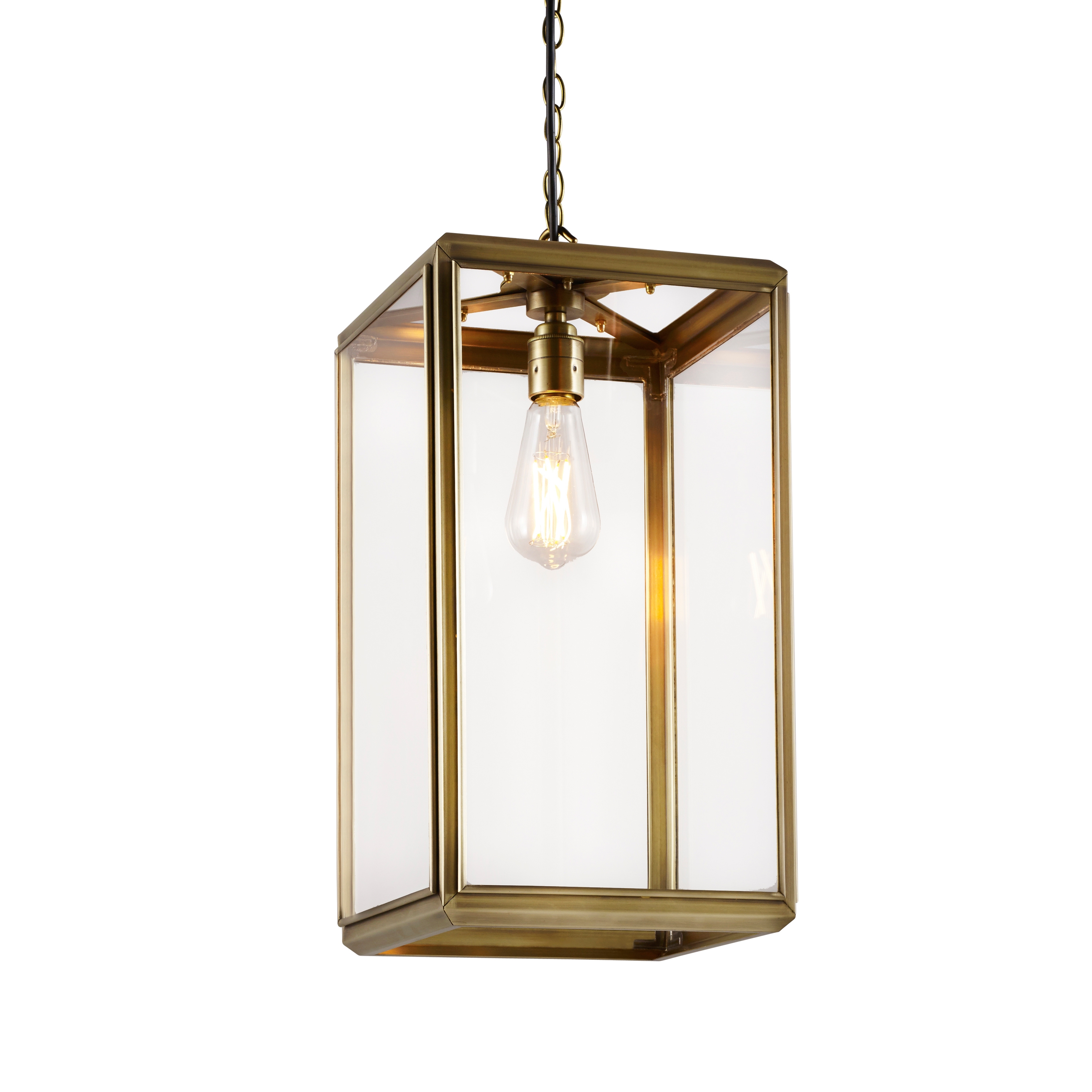 Display product Lantern | Hazel Pendant Indoor - Small - Antique Brass & Clear Glass from manufacturer J. Adams & Co