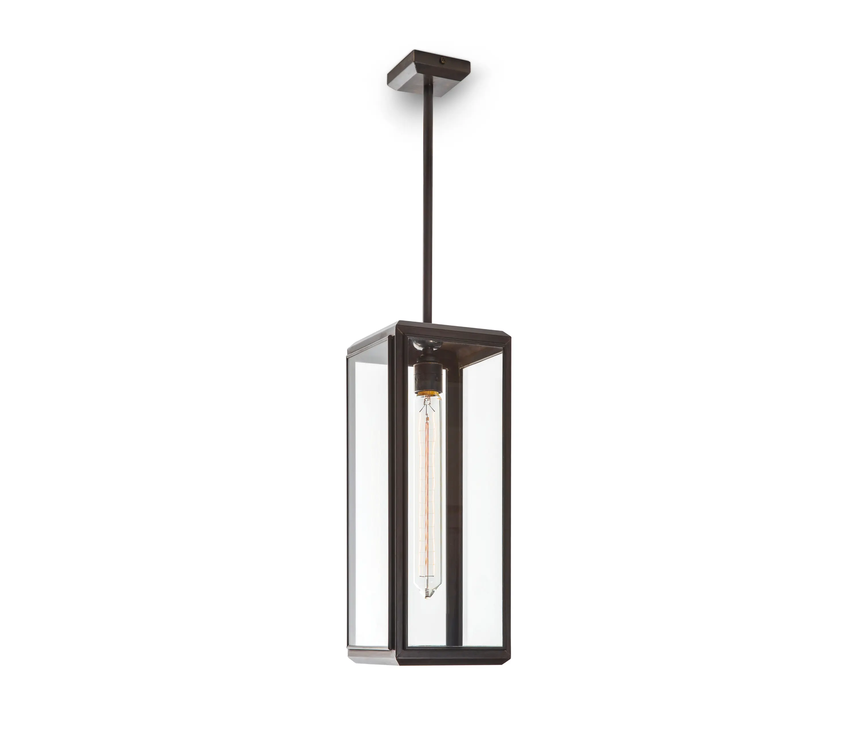 J. Adams & Co - Lantern | Lilac Pendant 1 - Tall - Bronze & Clear Glass