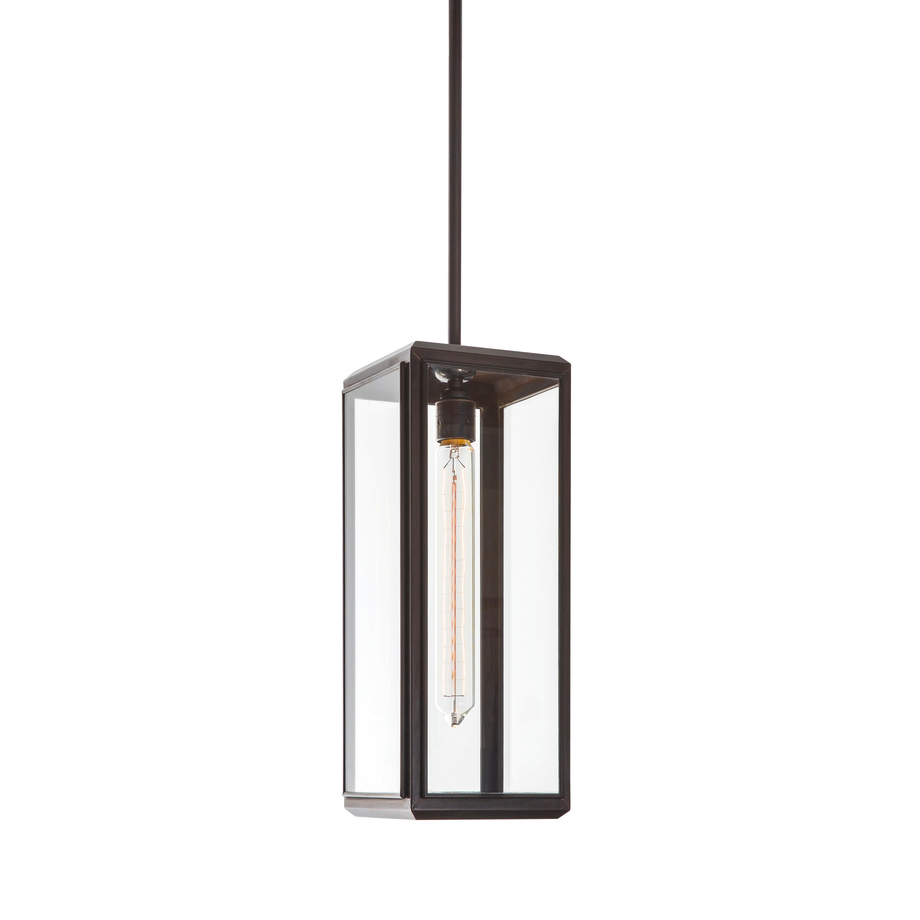 Mostra il prodotto Lantern | Lilac Pendant 1 - Tall - Bronze & Clear Glass del produttore J. Adams & Co