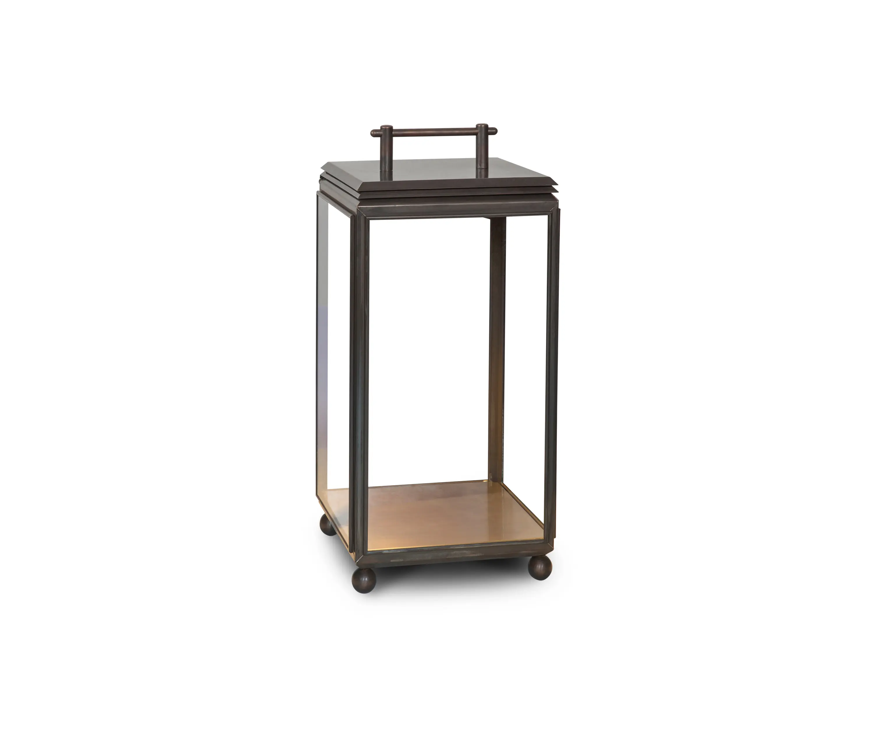 J. Adams & Co - Lantern | Hazel Floor Light - Small, Battery Powered - Bronze & Clear Glass