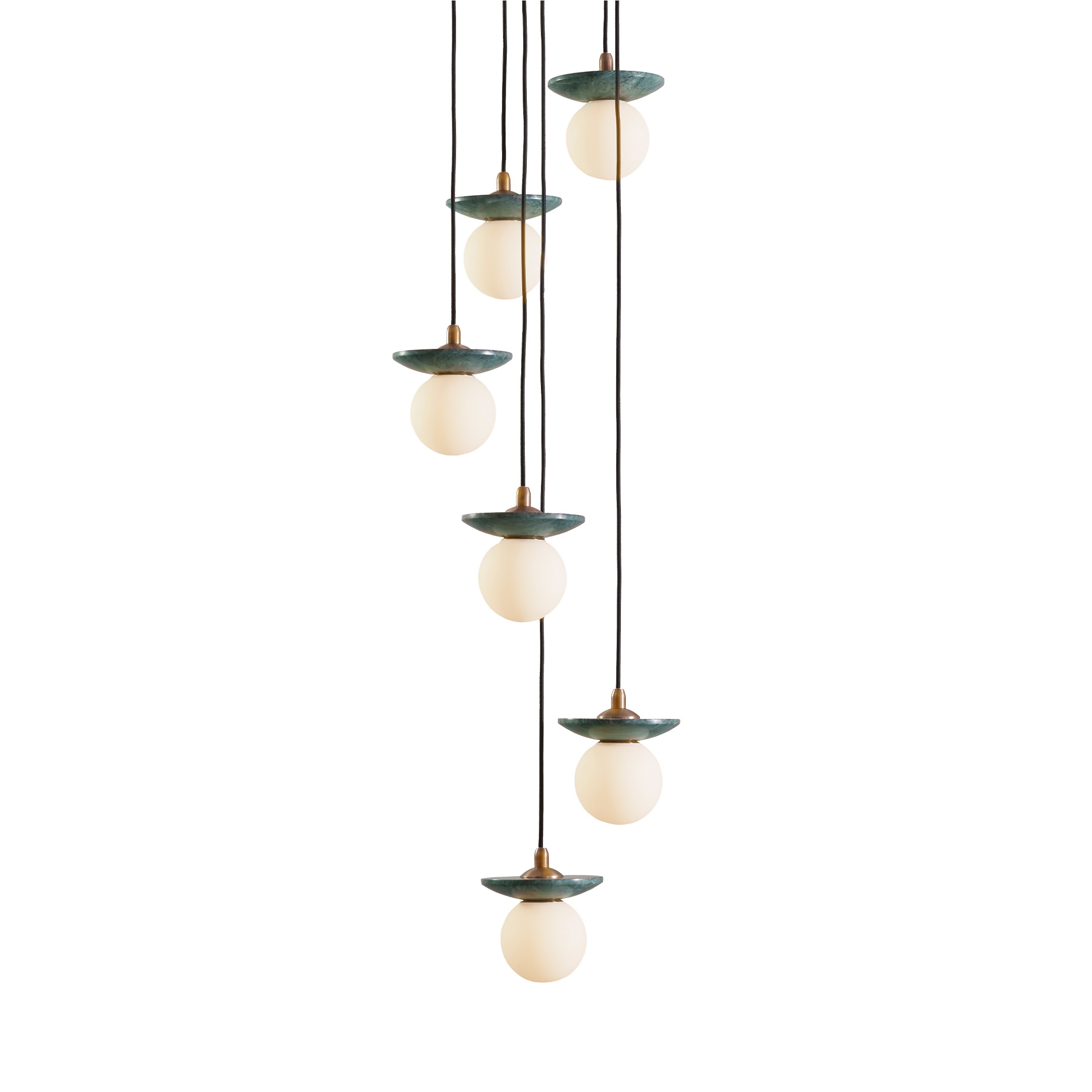 Orbit | Pendant - 6 Drop Grouping - Green Marble