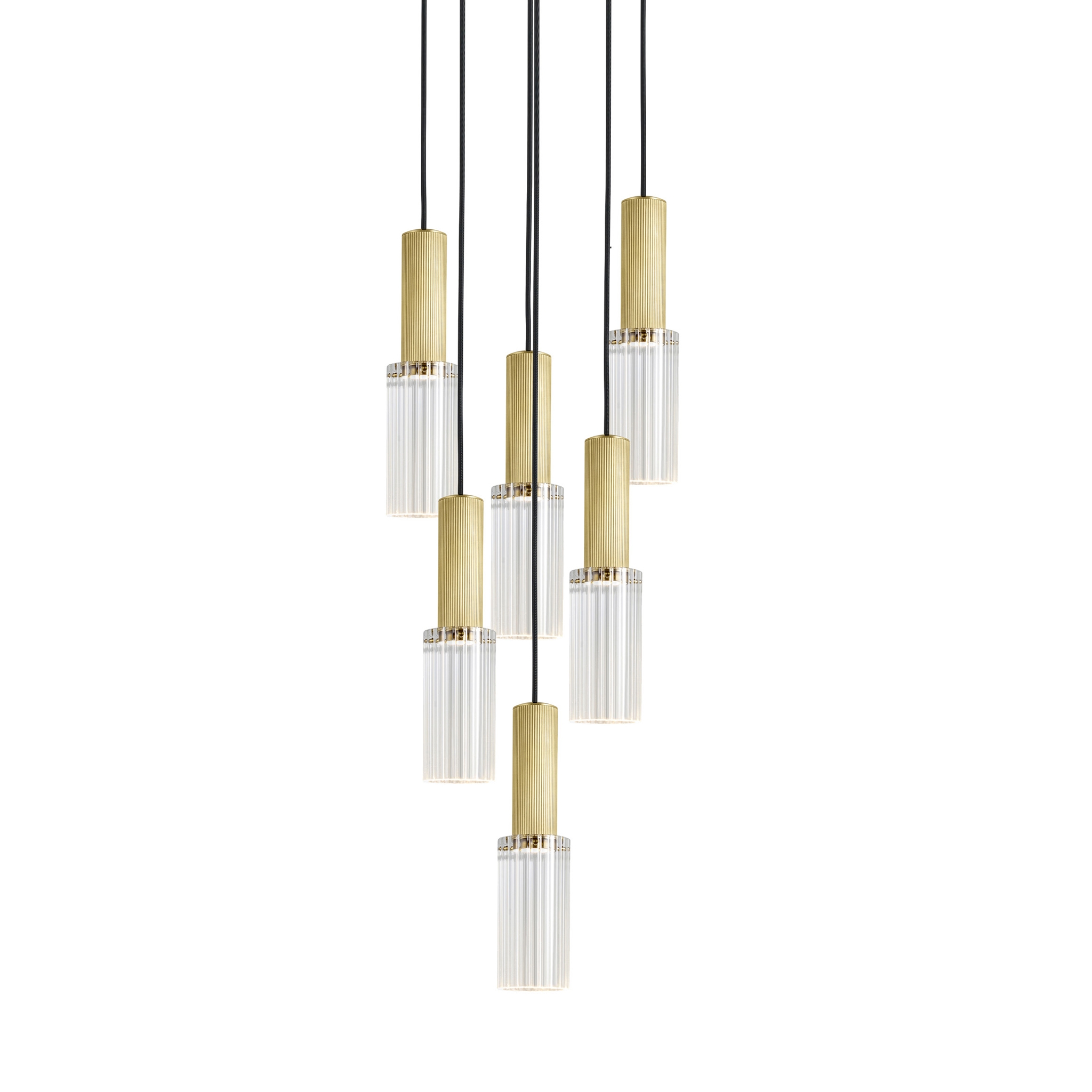 Flume | 80 Pendant - 6 Drop Grouping - Satin Brass