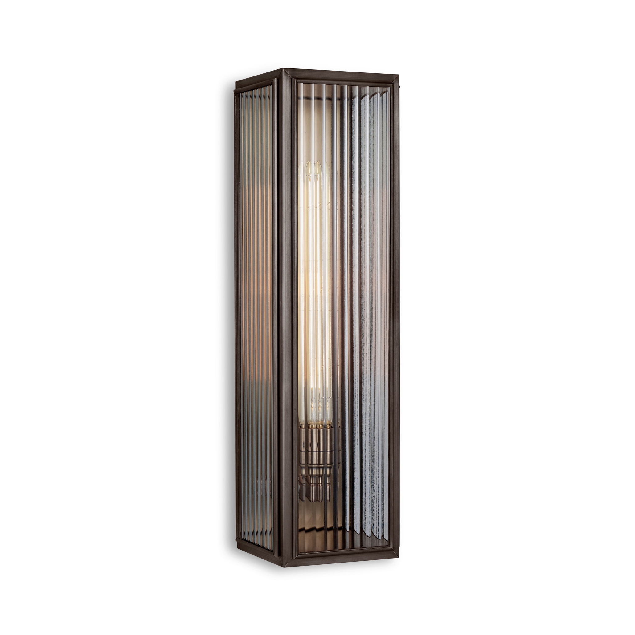 Display product Lantern | Ash Wall Light - Large - Bronze & Clear Reeded Glass from manufacturer J. Adams & Co