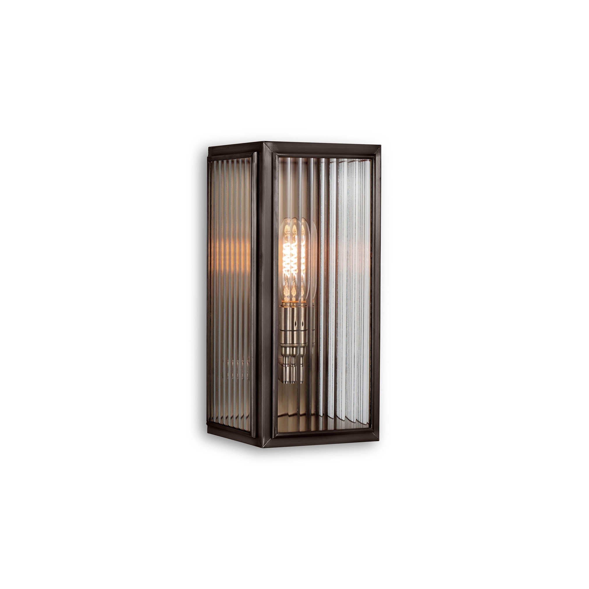 Display product Lantern | Ash Wall Light - Small - Bronze & Clear Reeded Glass from manufacturer J. Adams & Co