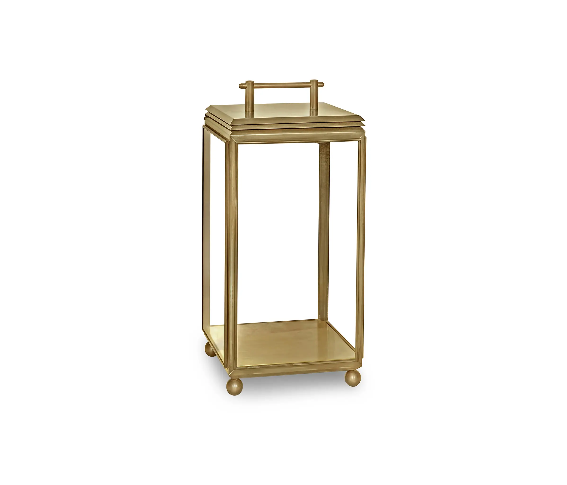 J. Adams & Co - Lantern | Hazel Floor Light - Small, Battery Powered - Antique Brass & Clear Glass