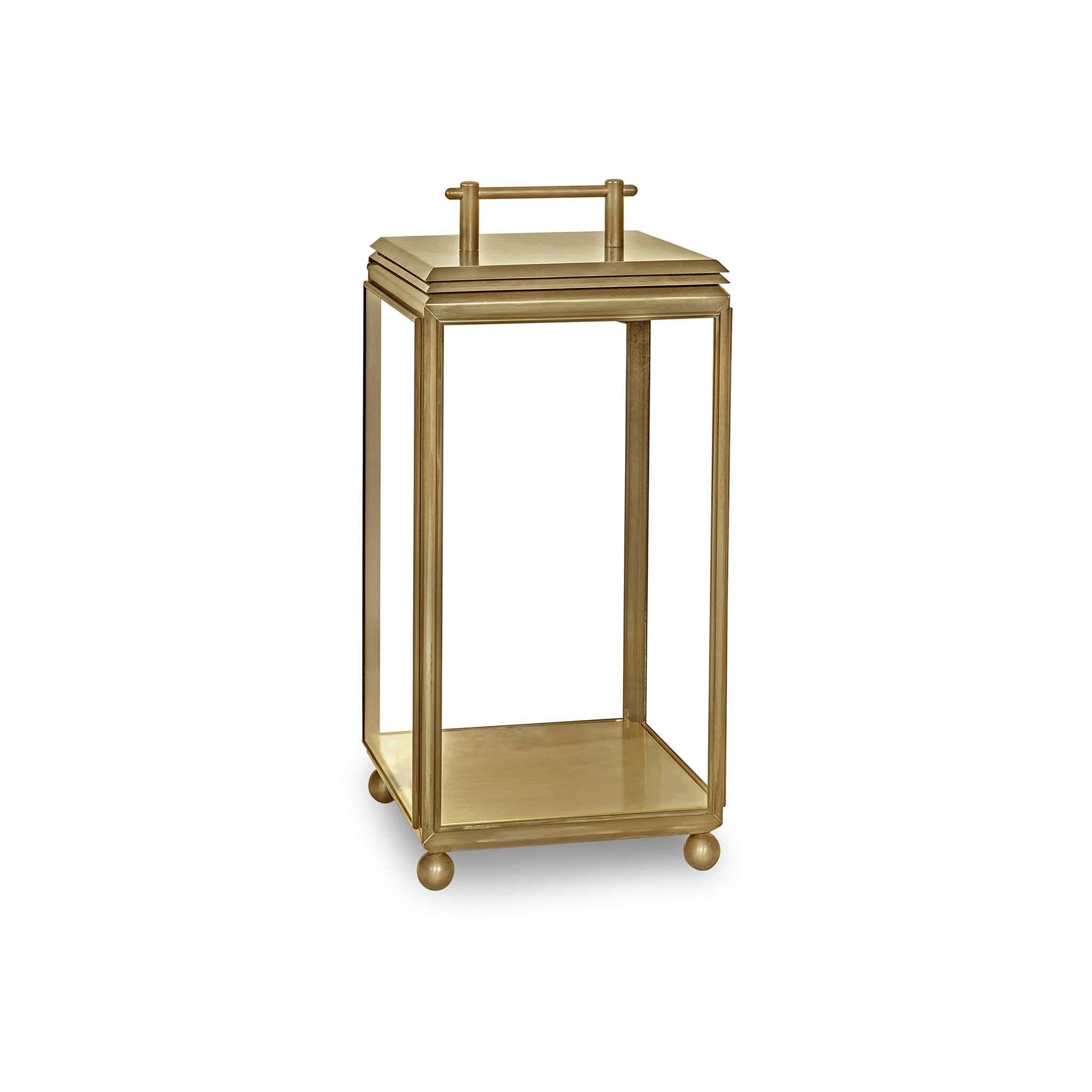 Lantern | Hazel Floor Light - Small, Battery Powered - Antique Brass & Clear Glass