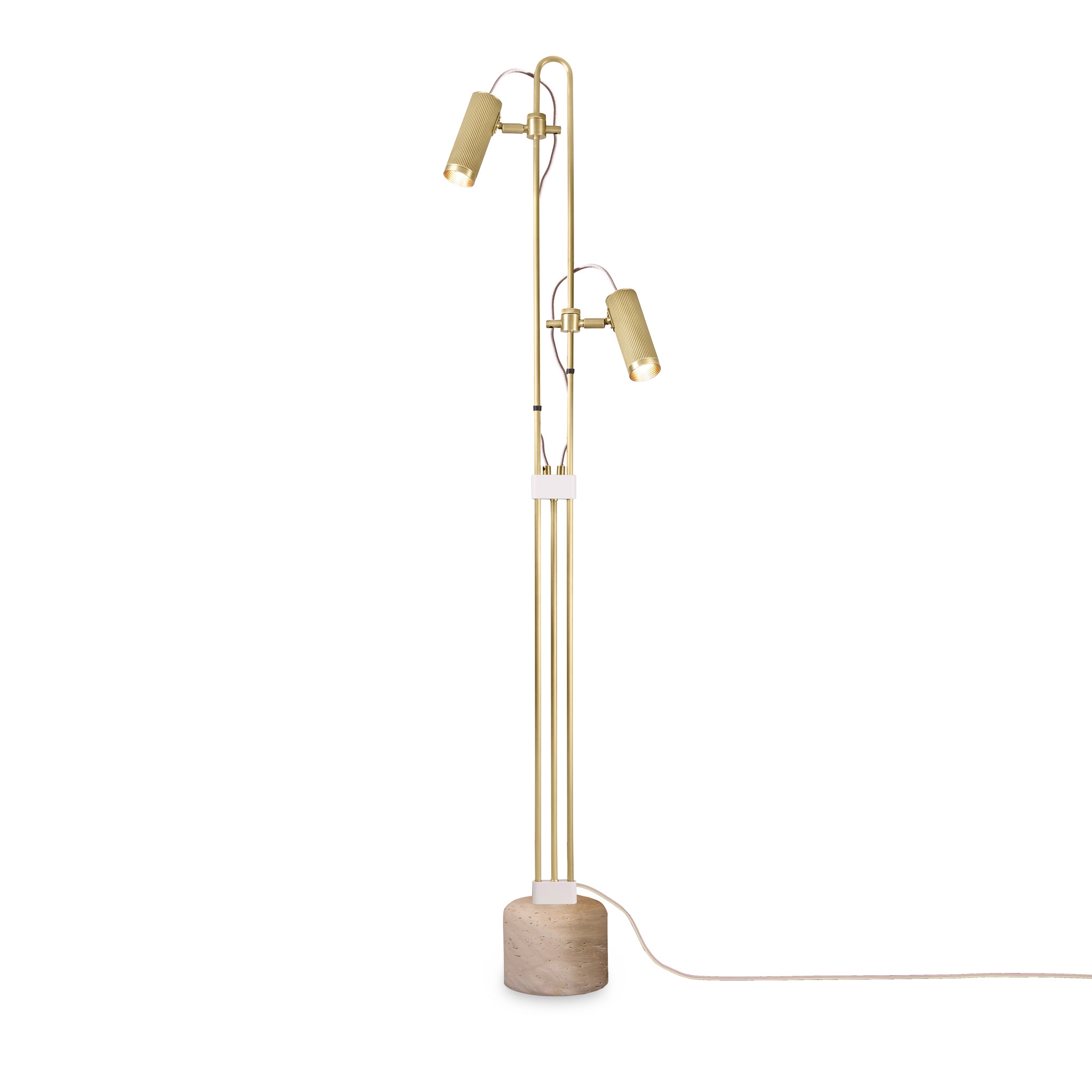 Display product Spot | Floor Light - Satin Brass & Travertine Base from manufacturer J. Adams & Co