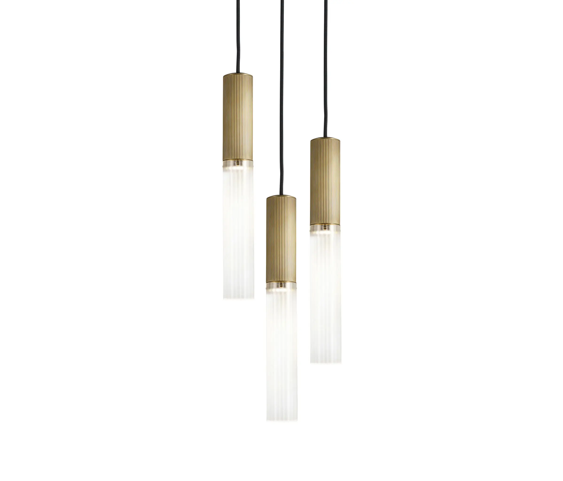 J. Adams & Co - Flume | 50 Pendant - 3 Drop Grouping - Antique Brass & Frosted Glass