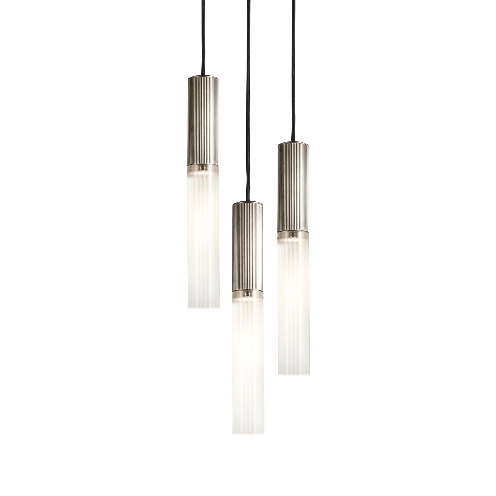 Flume | 50 Pendant - 3 Drop Grouping - Satin Nickel & Frosted Glass
