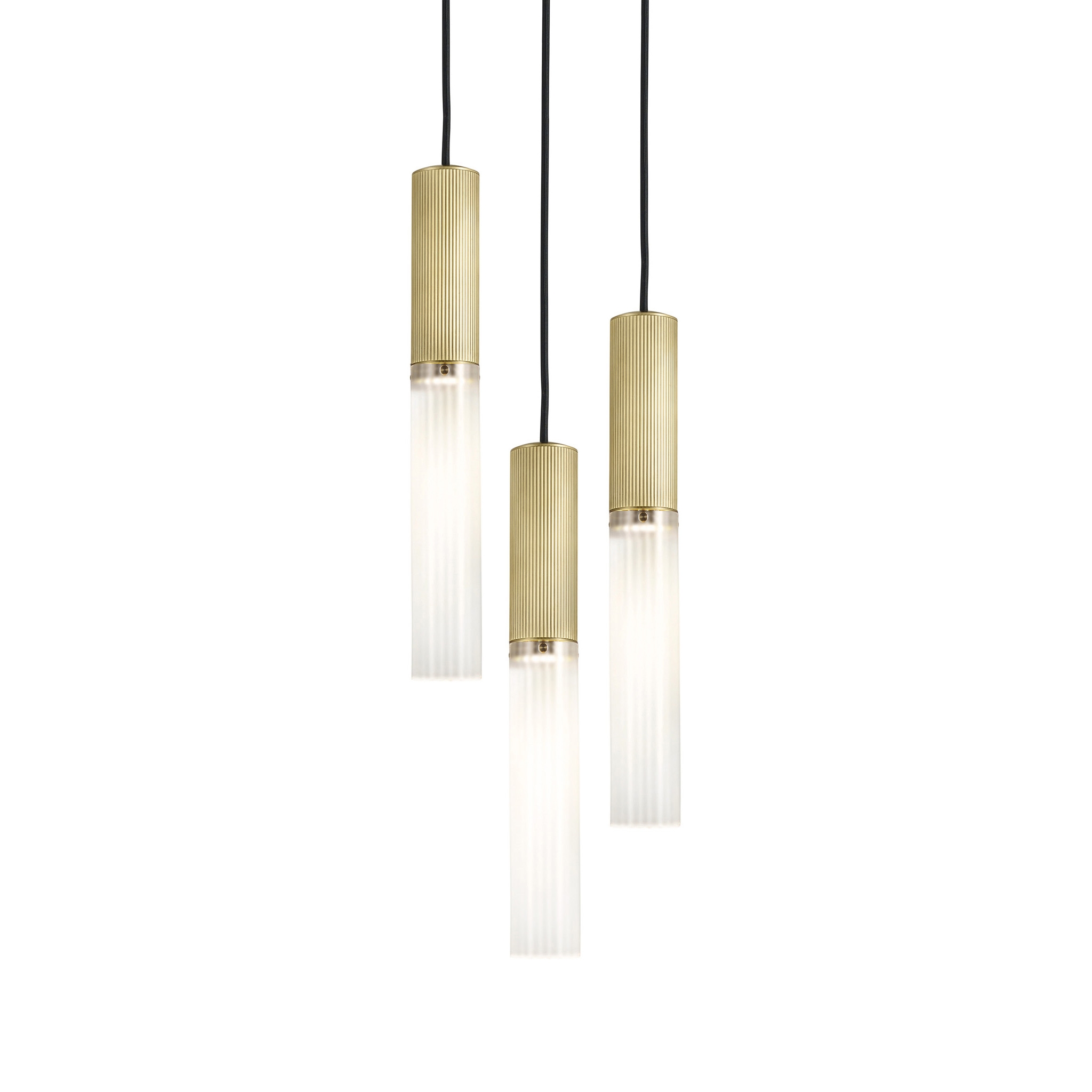 Flume | 50 Pendant - 3 Drop Grouping - Satin Brass & Frosted Reeded Glass