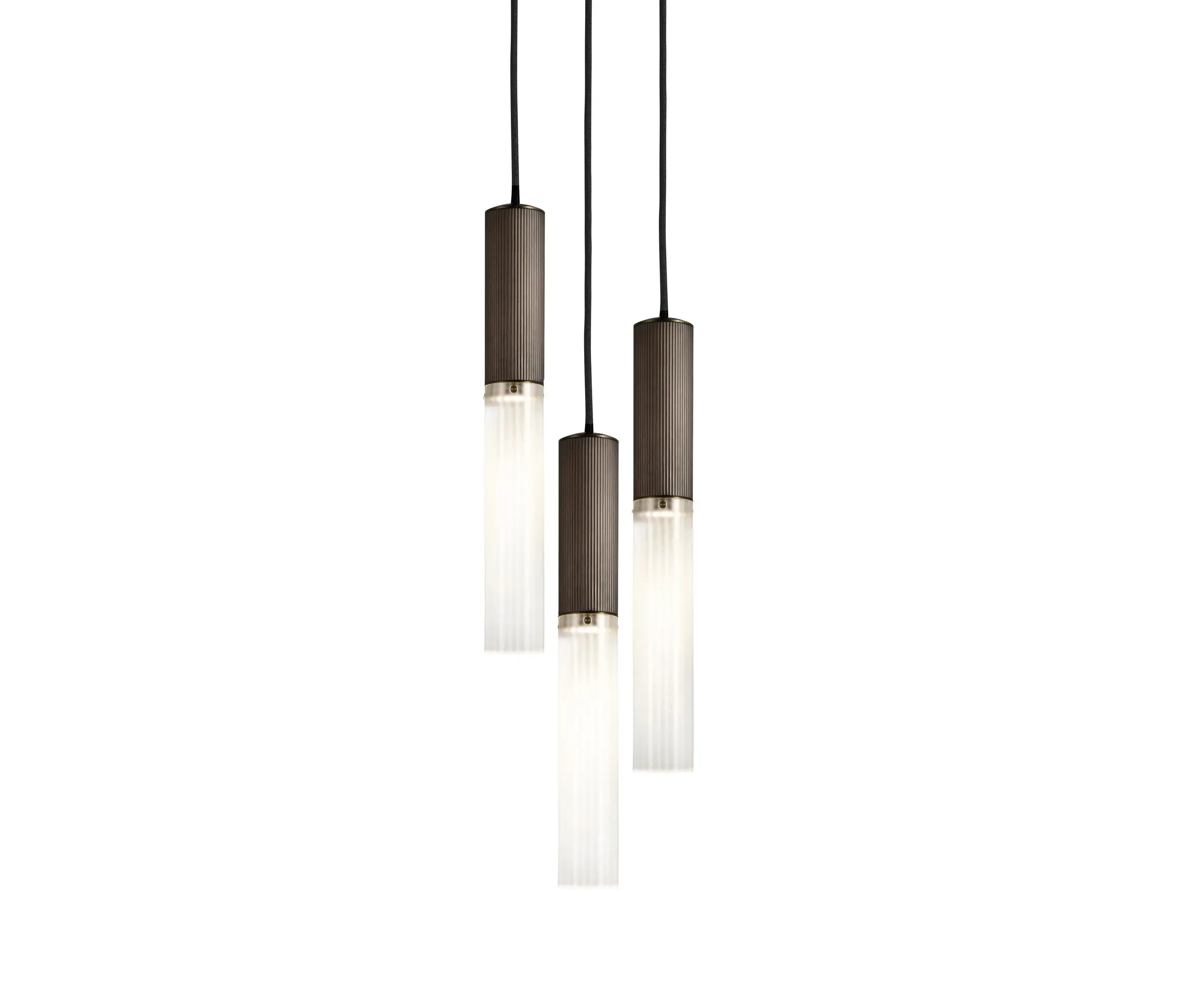 J. Adams & Co - Flume | 50 Pendant - 3 Drop Grouping - Bronze & Frosted Glass