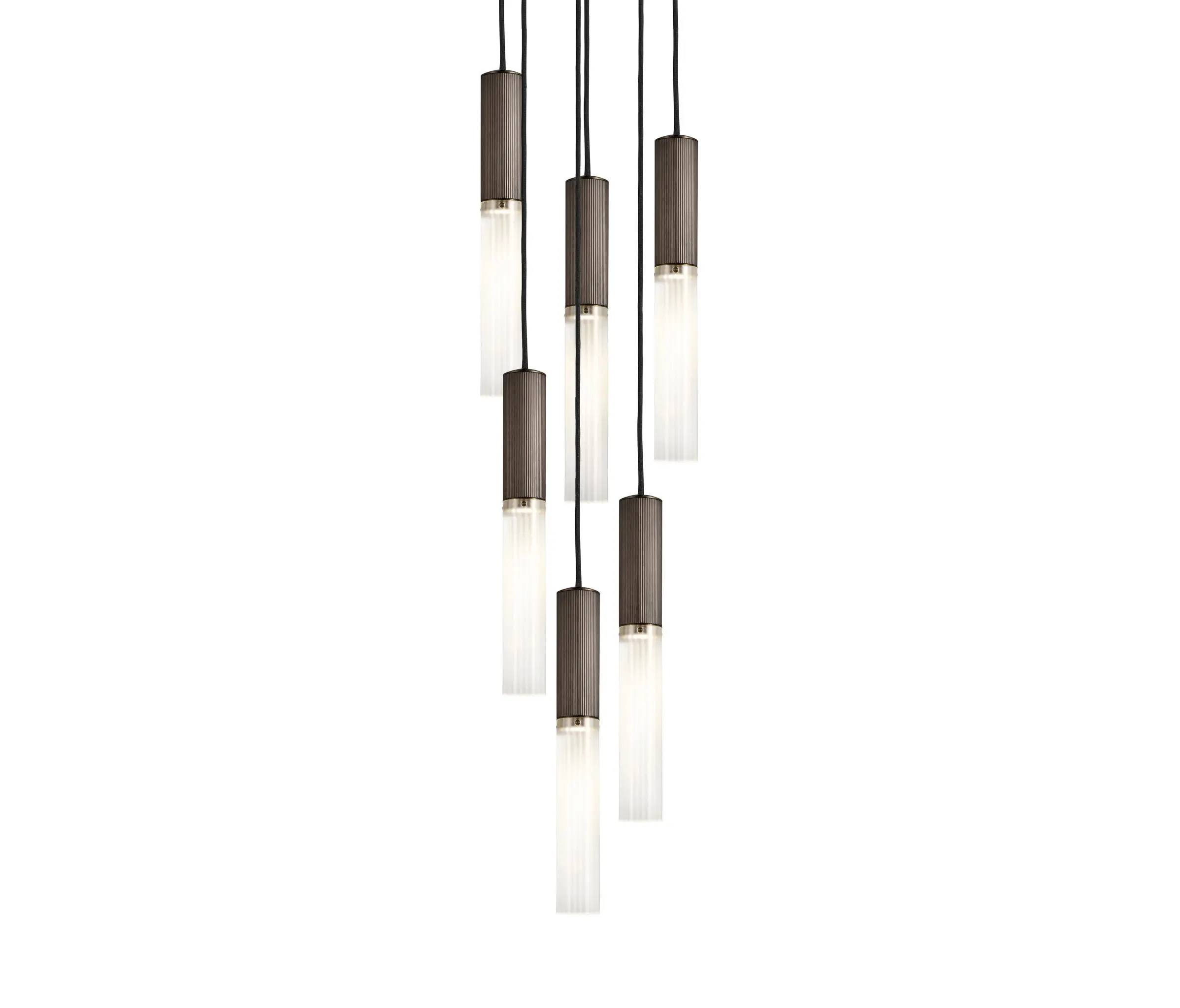 J. Adams & Co - Flume | 50 Pendant - 6 Drop Grouping - Bronze & Frosted Glass