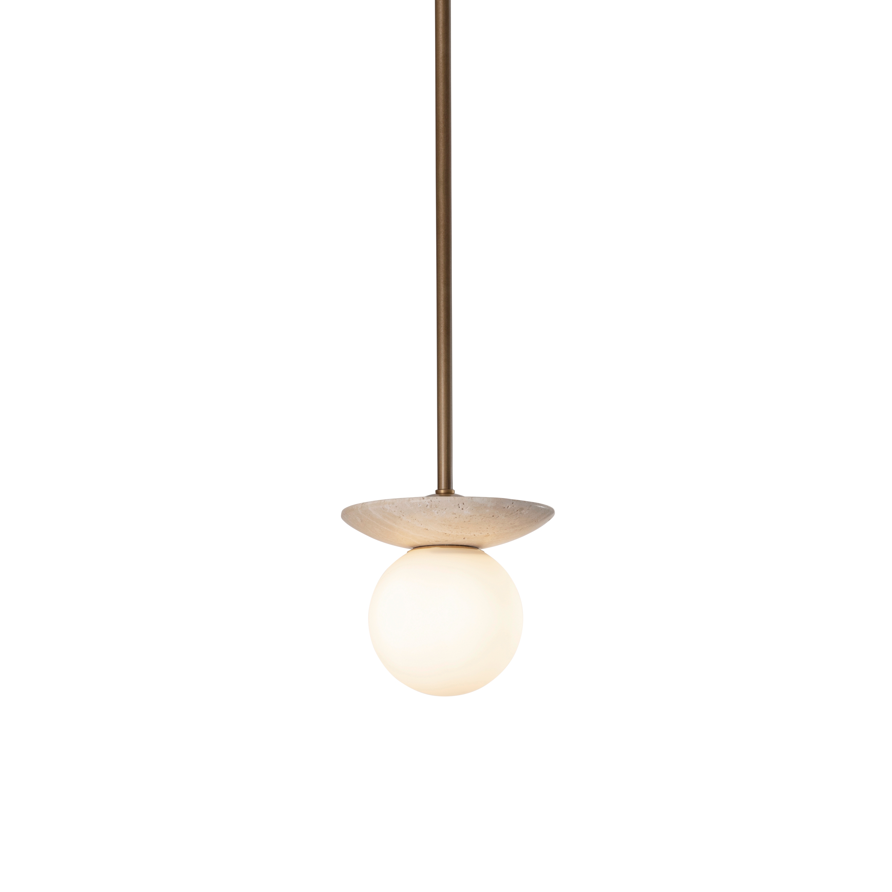 Display product Orbit | Pendant - Antique Brass & Travertine from manufacturer J. Adams & Co