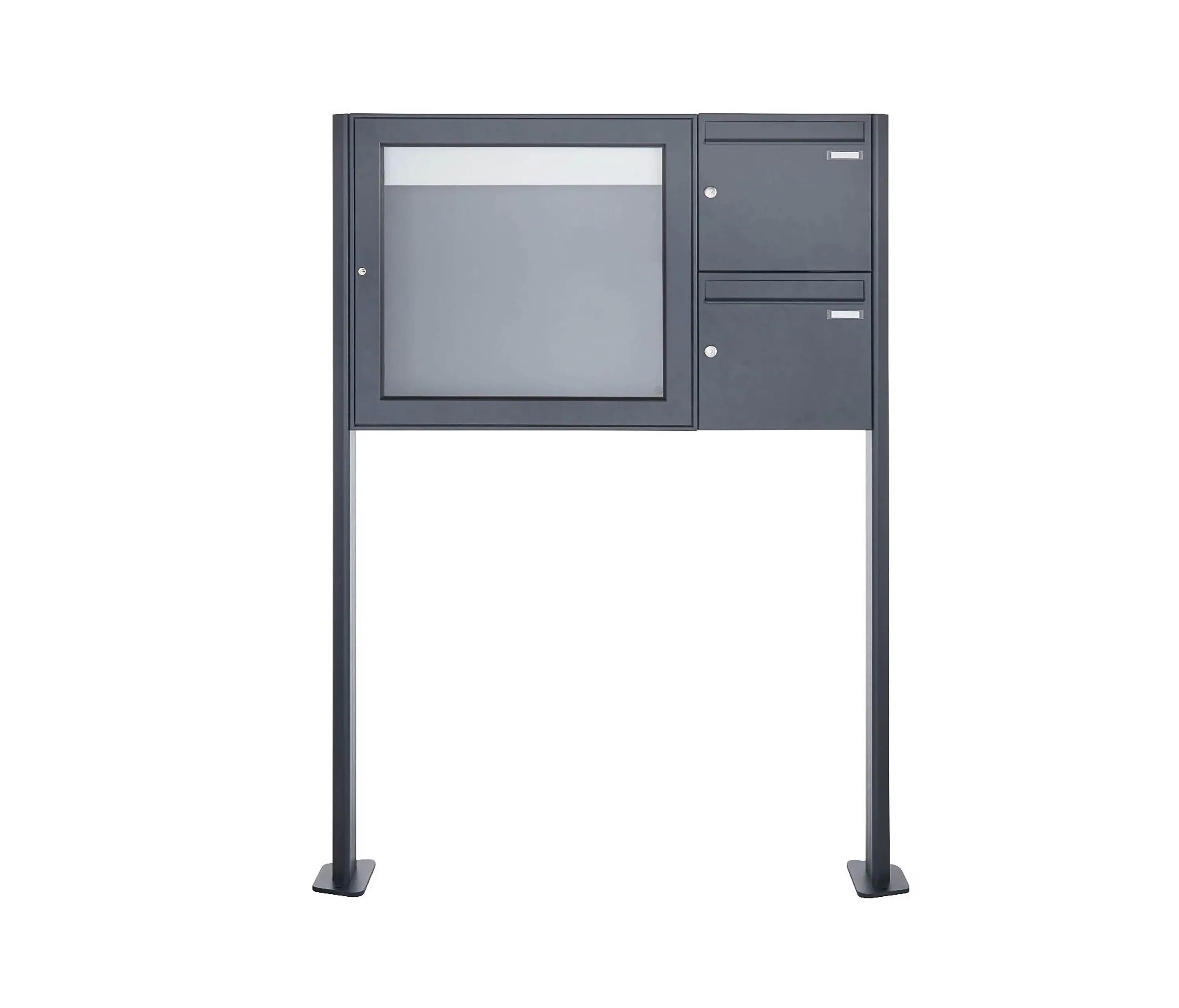Briefkasten Manufaktur - Basic | 2er Standbriefkasten mit Schaukasten BASIC 3894 ST-T - 710x660 - RAL 7016 anthrazitgrau Rechts