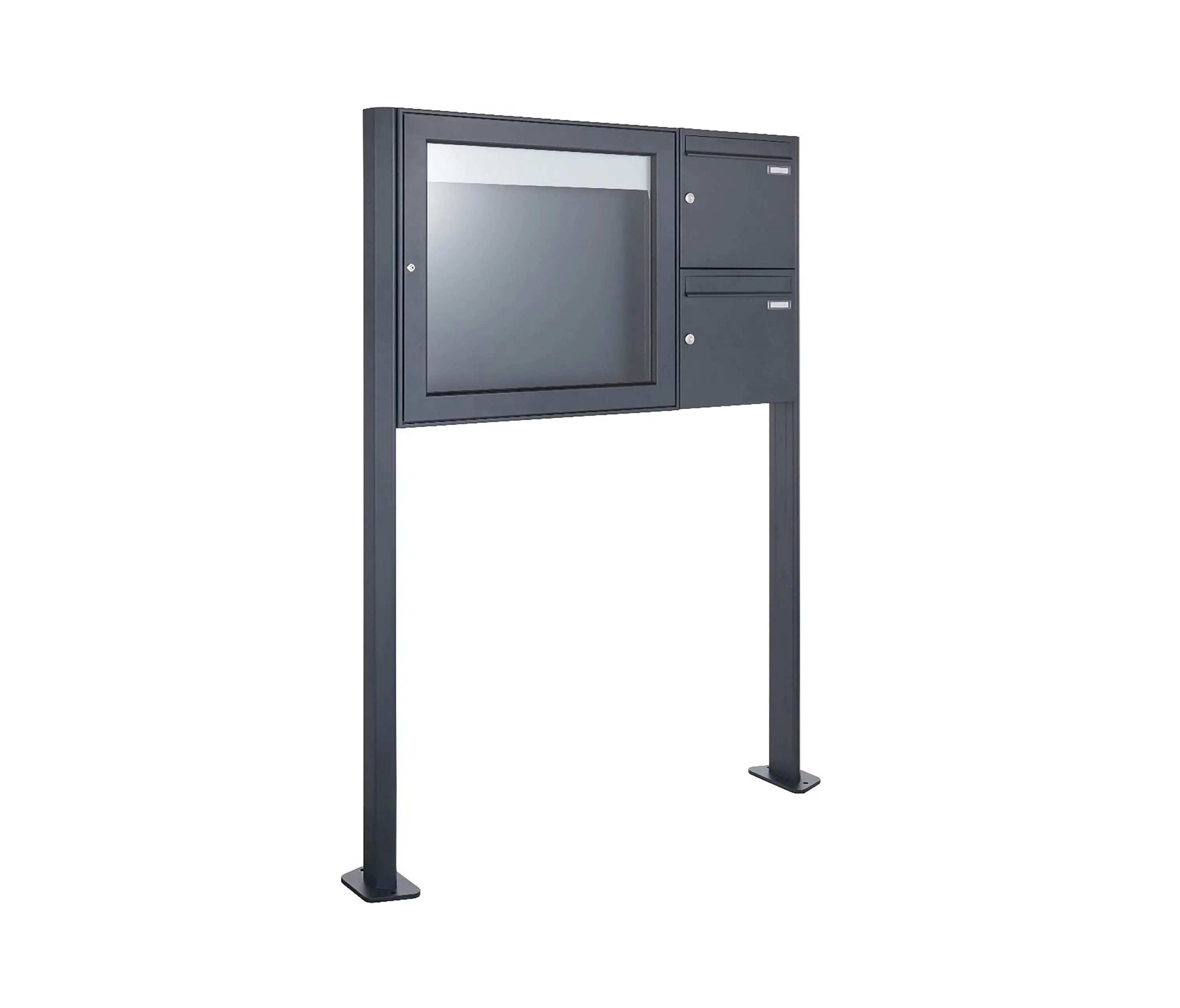 Briefkasten Manufaktur - Basic | 2er Standbriefkasten mit Schaukasten BASIC 3894 ST-T - 710x660 - RAL 7016 anthrazitgrau Rechts