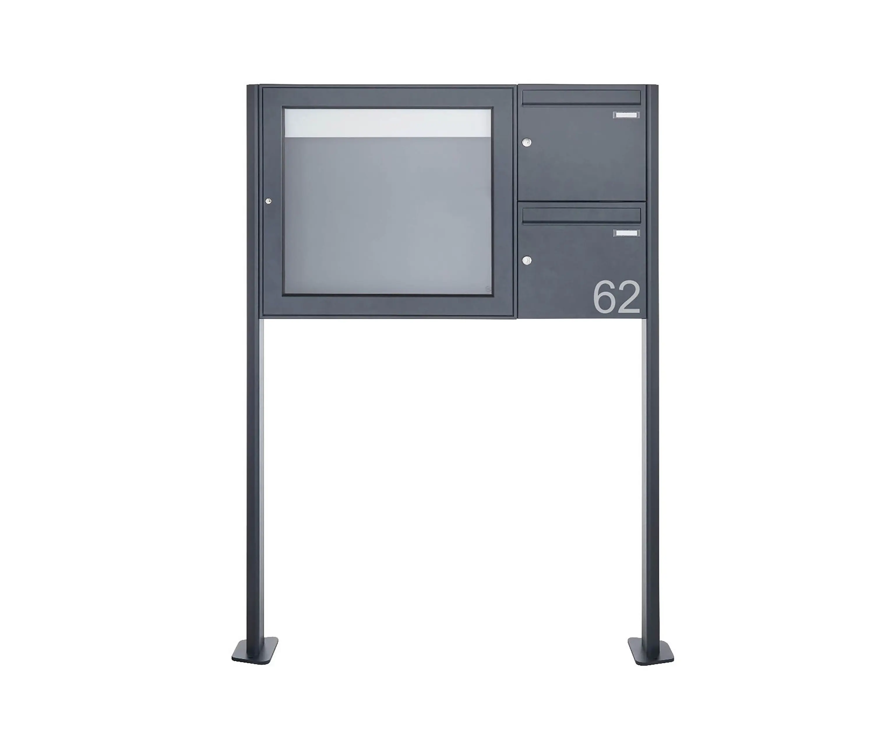 Briefkasten Manufaktur - Basic | 2er Standbriefkasten mit Schaukasten BASIC 3894 ST-T - 710x660 - RAL 7016 anthrazitgrau Rechts