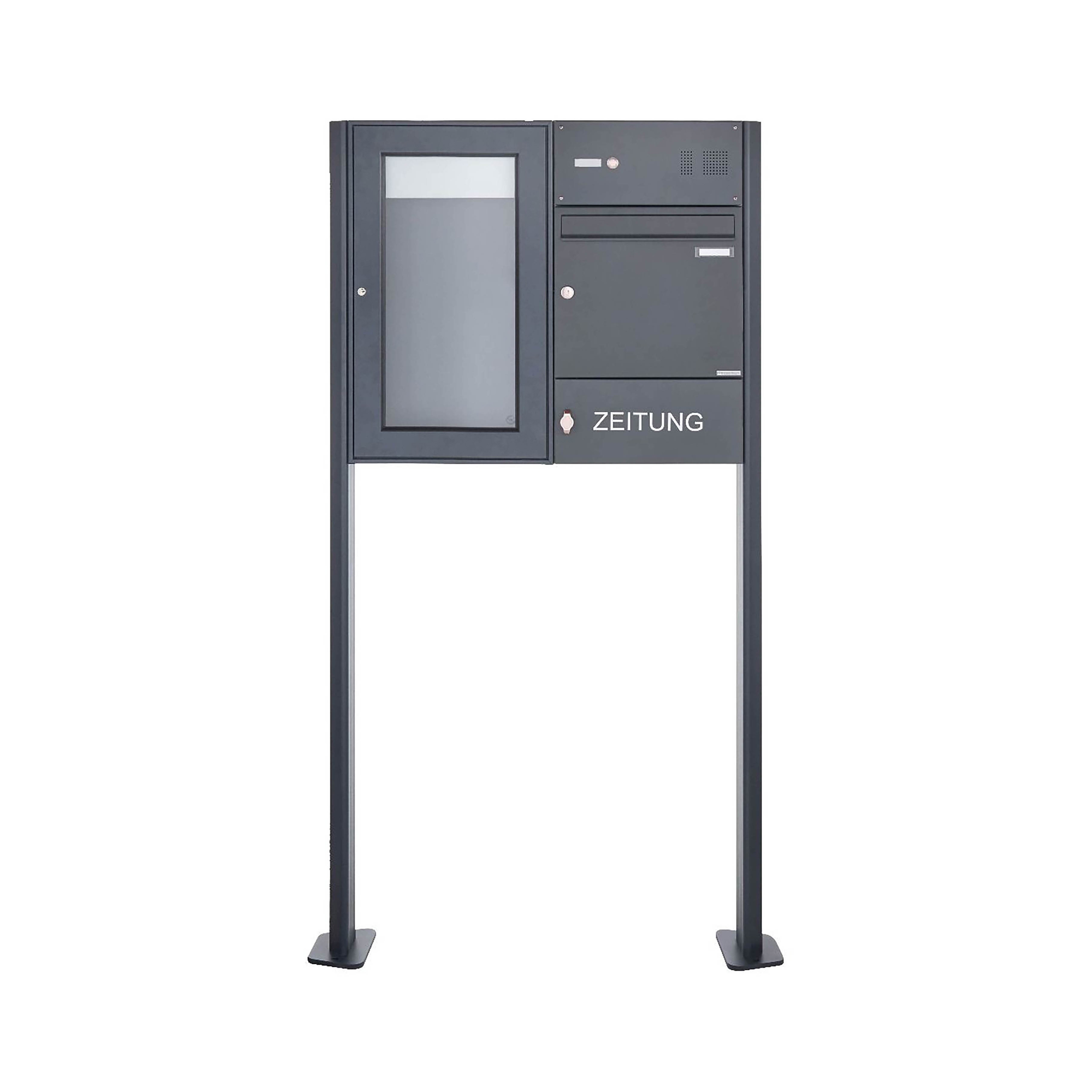 Display product Basic | Standbriefkasten mit Schaukasten BASIC 3892 ST-T - Klingelkasten & Zeitungsfach - 355x660 - RAL 7016 Rechts from manufacturer Briefkasten Manufaktur