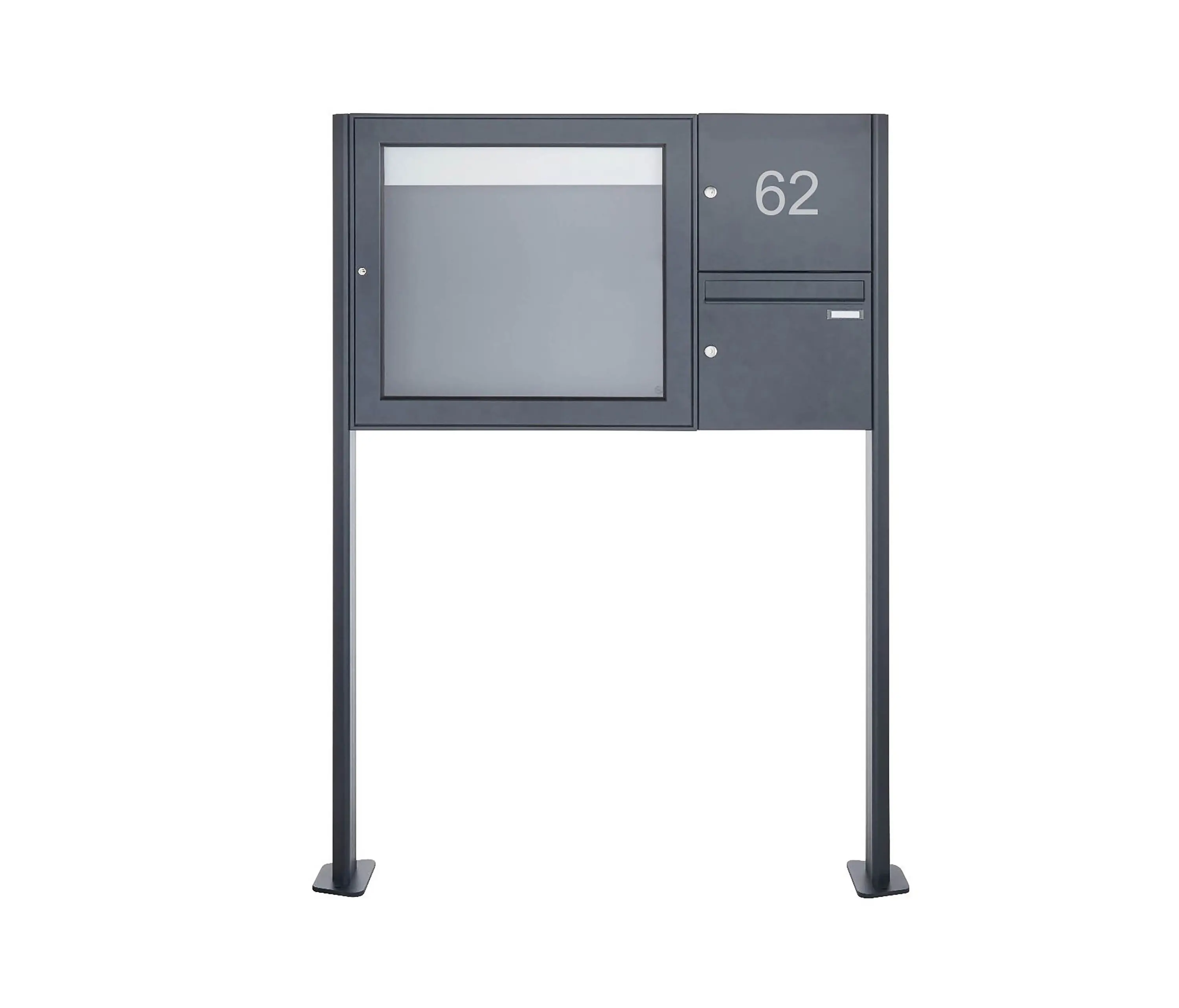 Briefkasten Manufaktur - Basic | Standbriefkasten mit Schaukasten BASIC 3894 ST-T - 710x660 - RAL 7016 anthrazitgrau Rechts