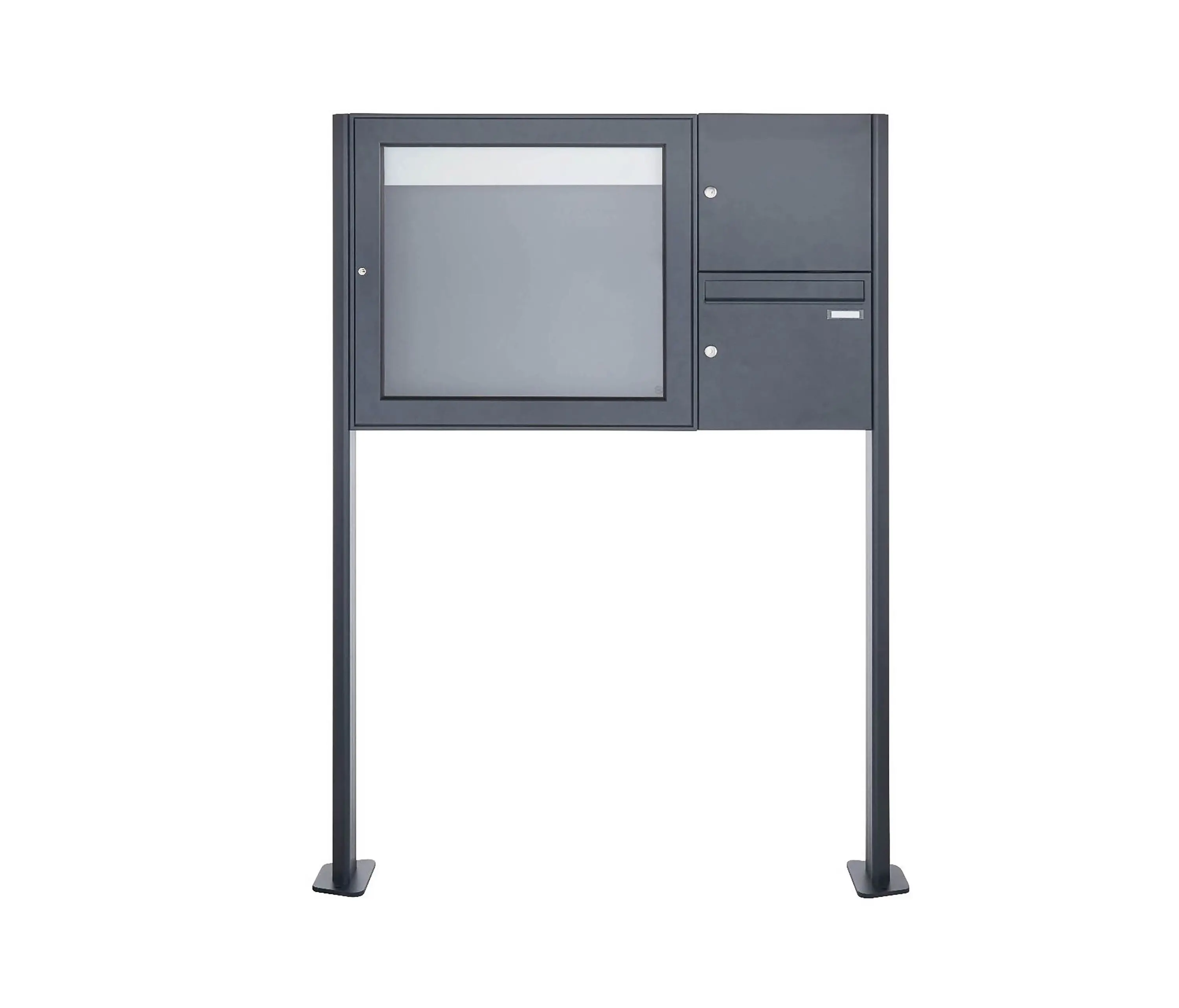 Briefkasten Manufaktur - Basic | Standbriefkasten mit Schaukasten BASIC 3894 ST-T - 710x660 - RAL 7016 anthrazitgrau Rechts
